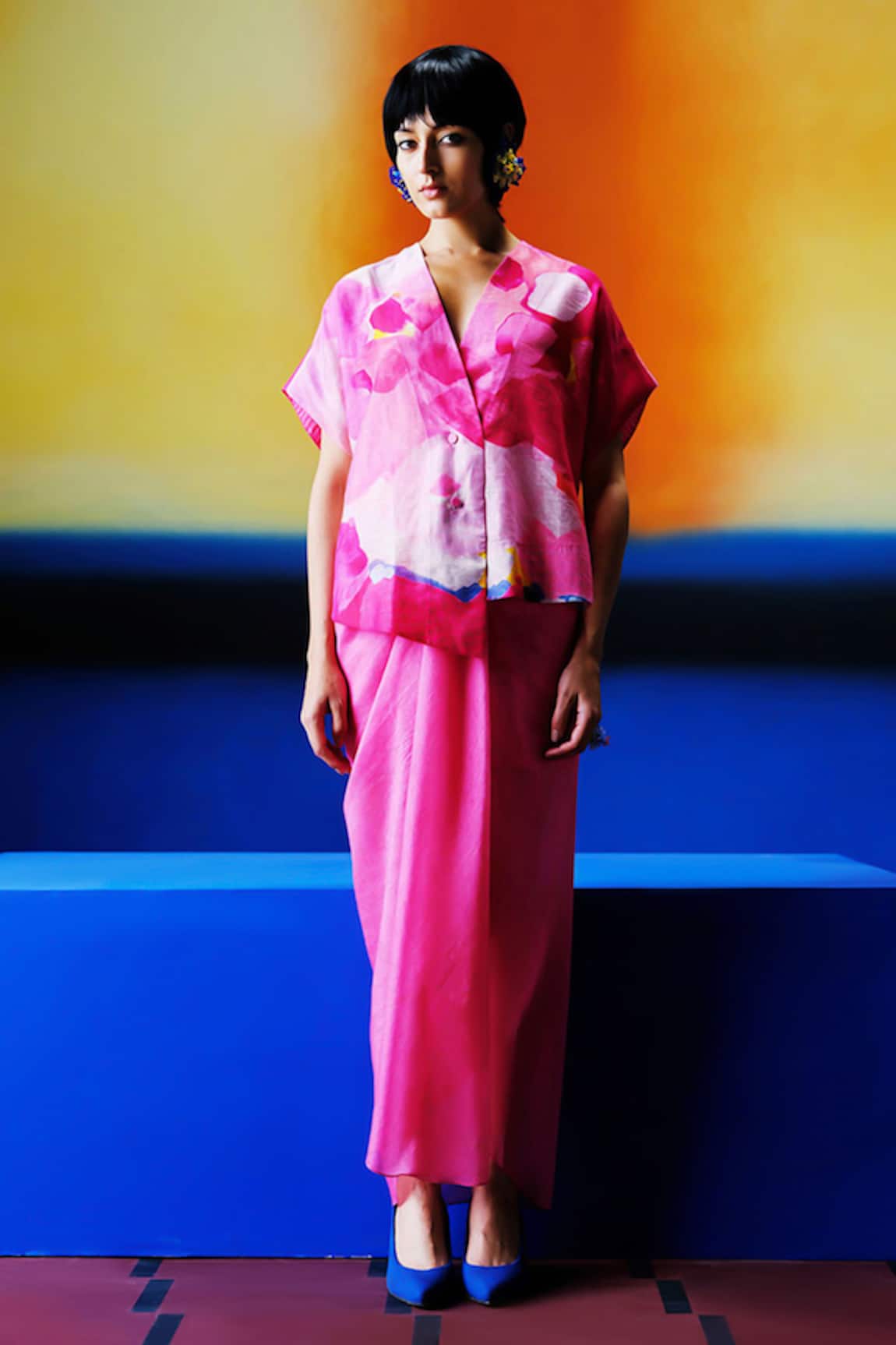 Clos Blush Pink Linen Silk Kurta & Dhoti Skirt 