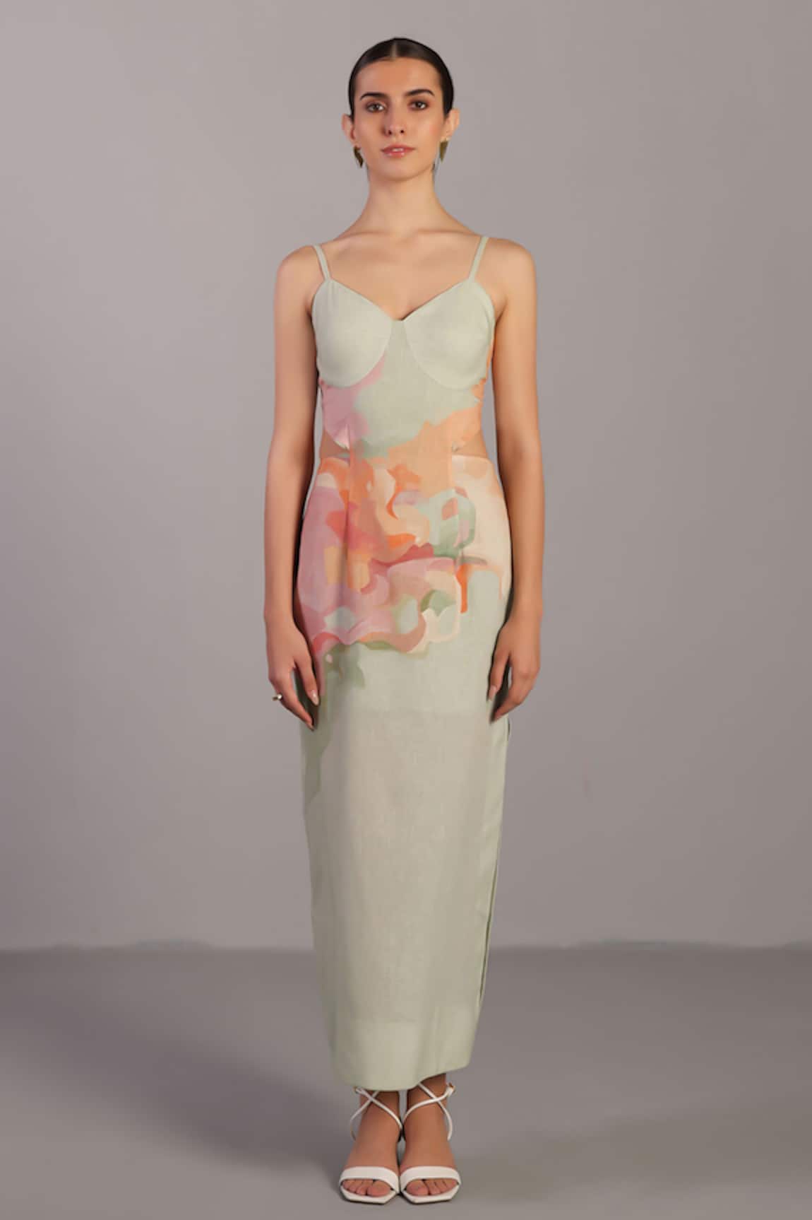 Clos Designer Soft Pink & Pastel Green Dress 