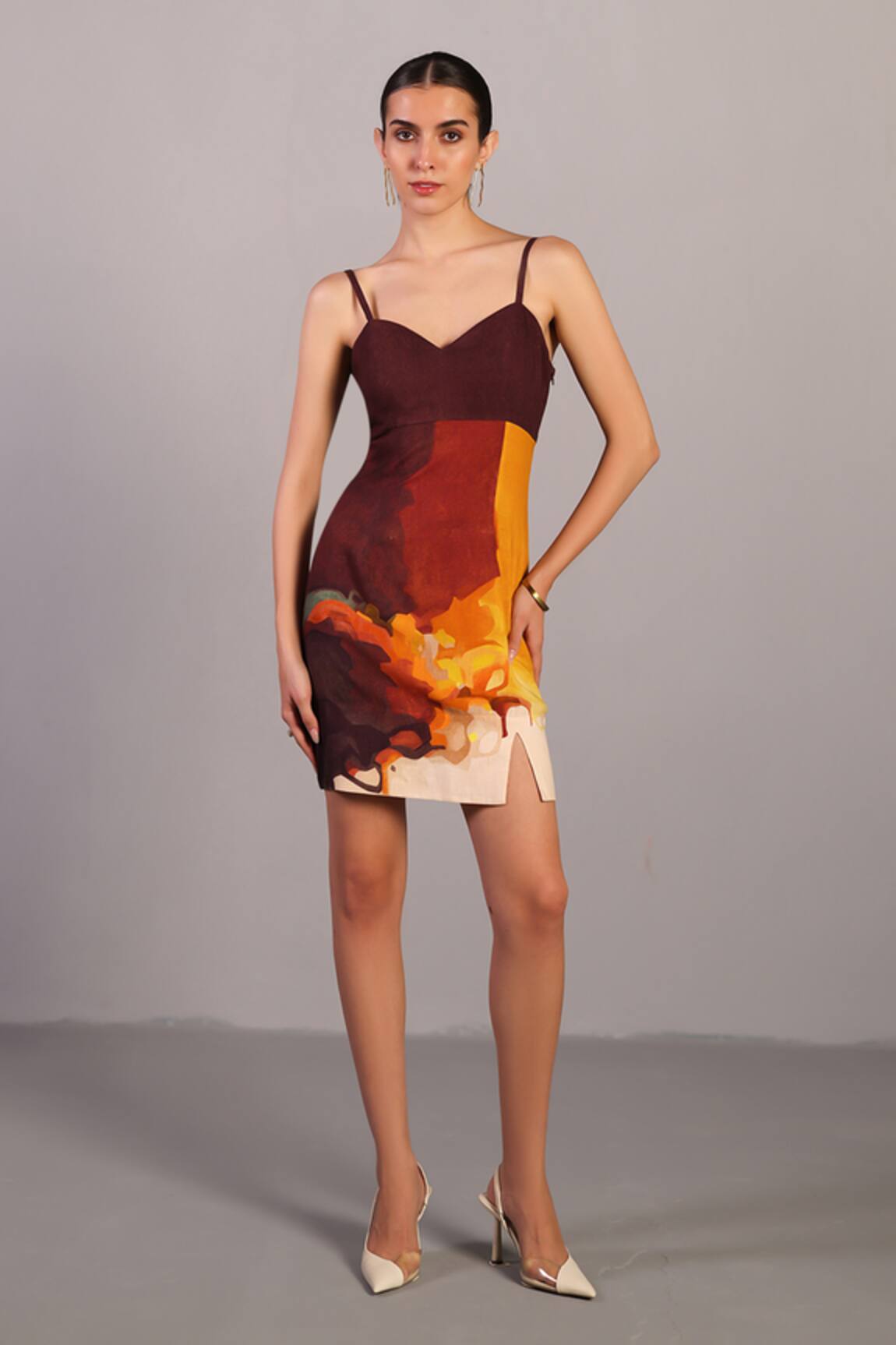 Clos Brown & Ochre Designer Dress 