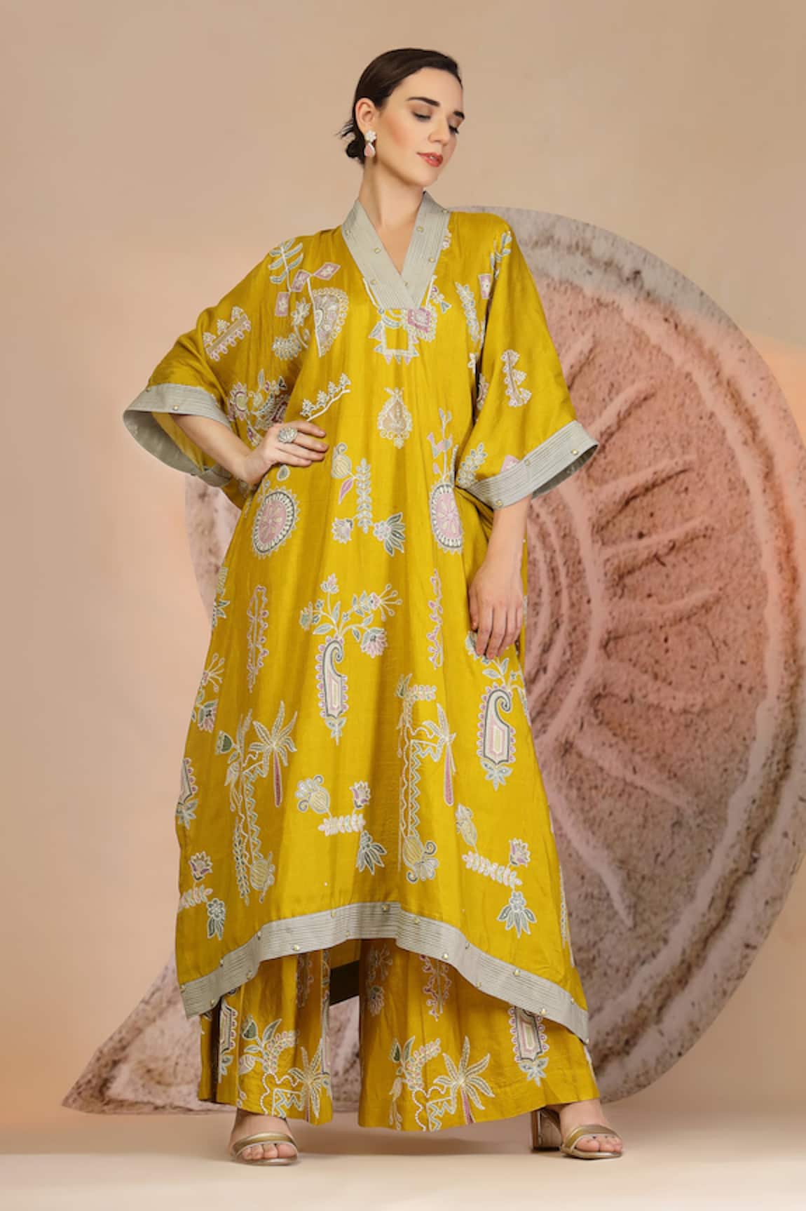 Soniya G Mustard Yellow Kaftan & Wide Legged Pant Set 