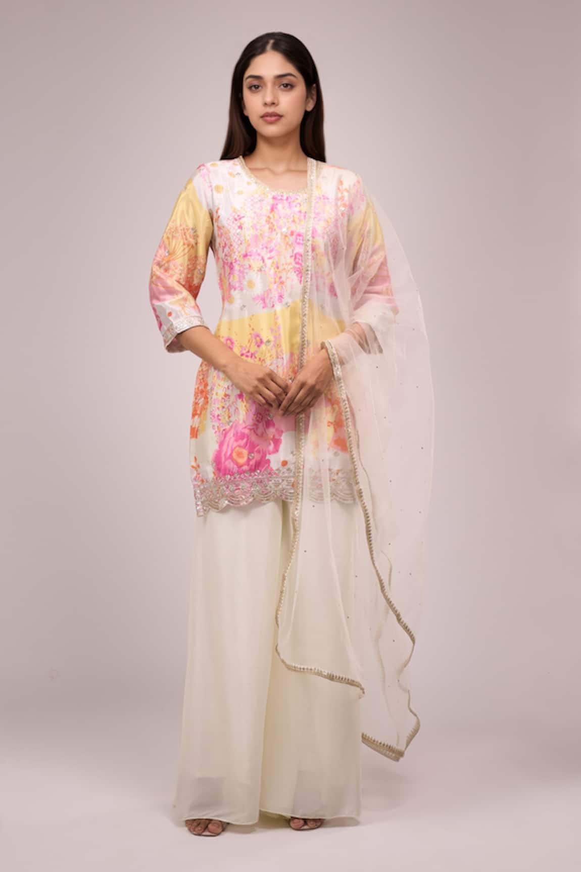 Samyukta Singhania Floral Embroidered Kurta Palazzo Set 