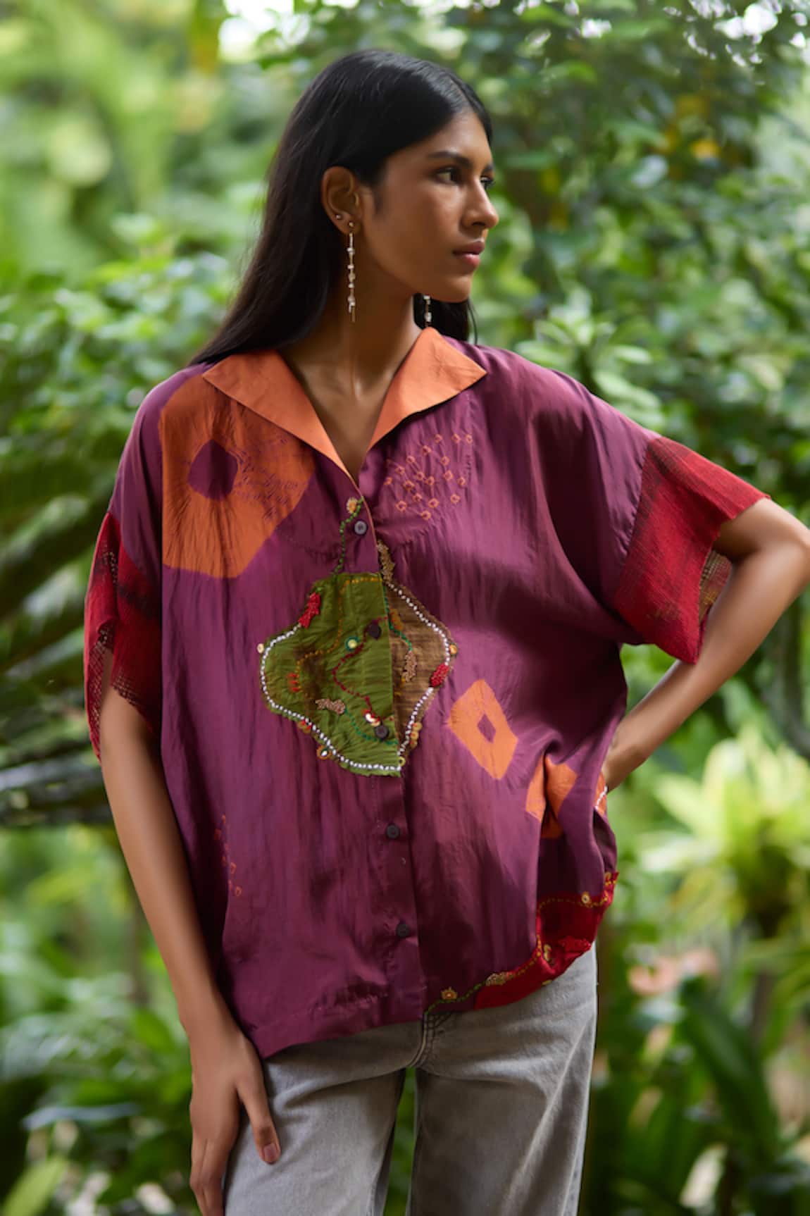 Medha Plum Handcrafted Silk Shirt 