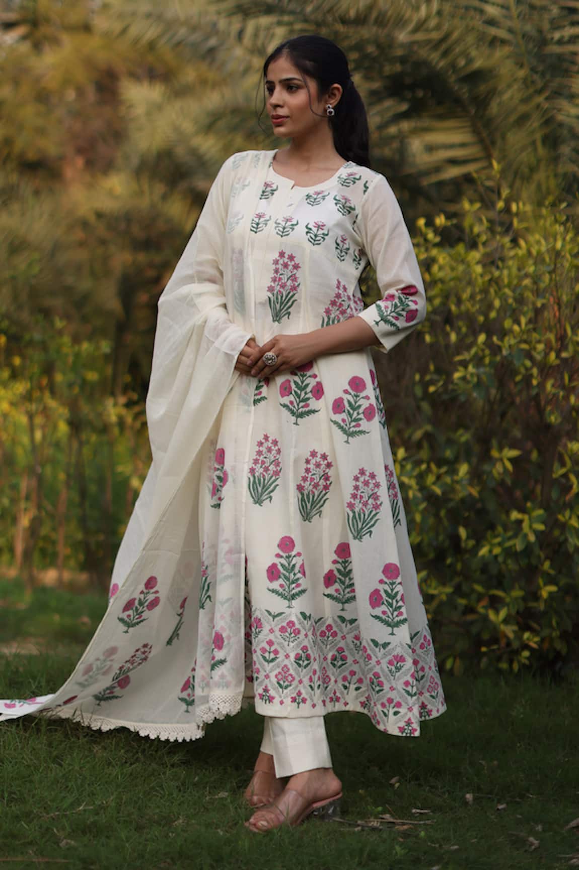 Nazar By Indu Floral Embroidered Ivory Kurta Set 