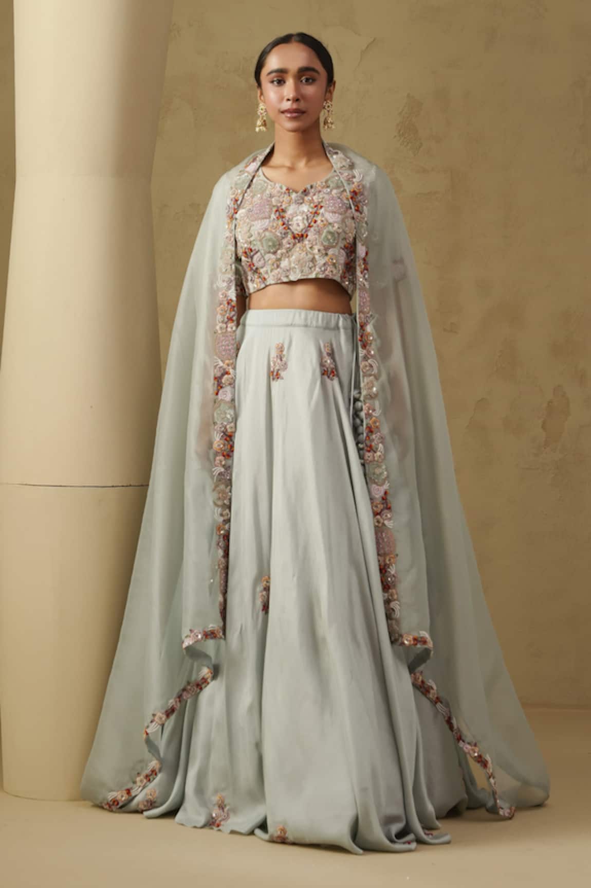 Kesar Studio Aasmani Hand Embroidered Lehenga Set 