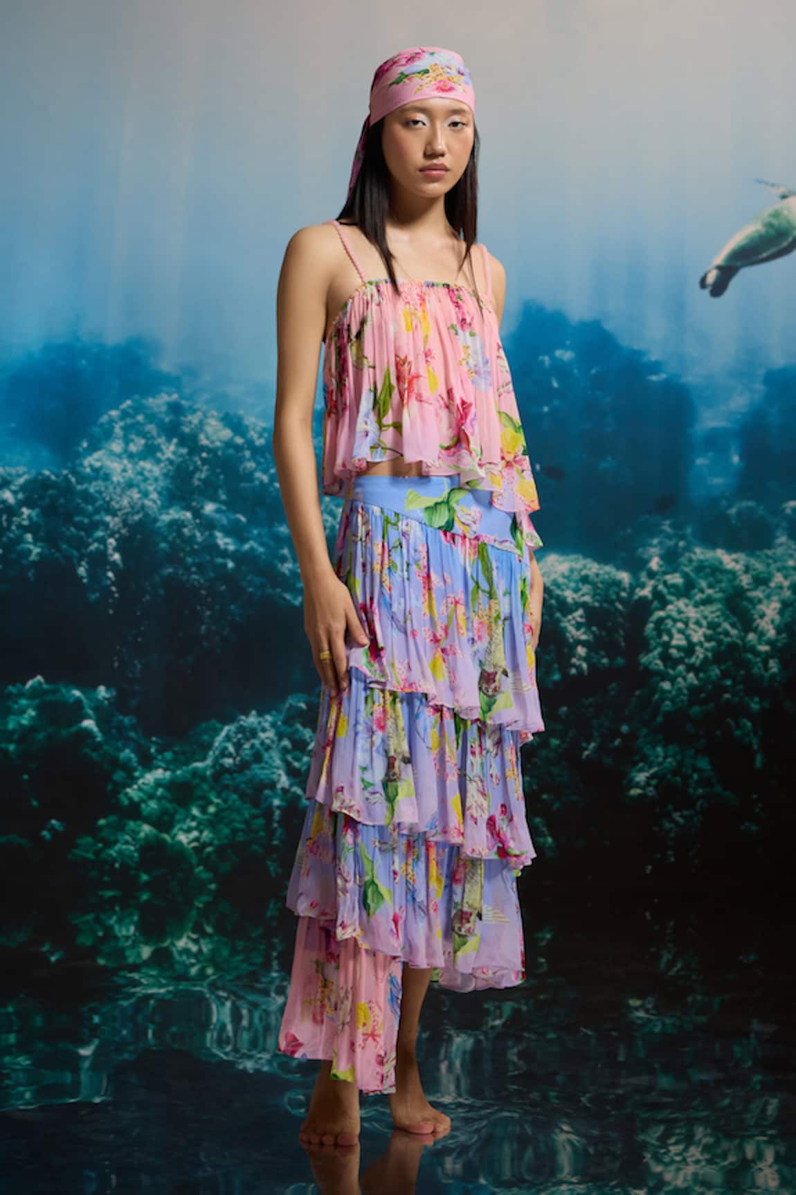 THE IASO Ocean Garden Tiered Skirt 