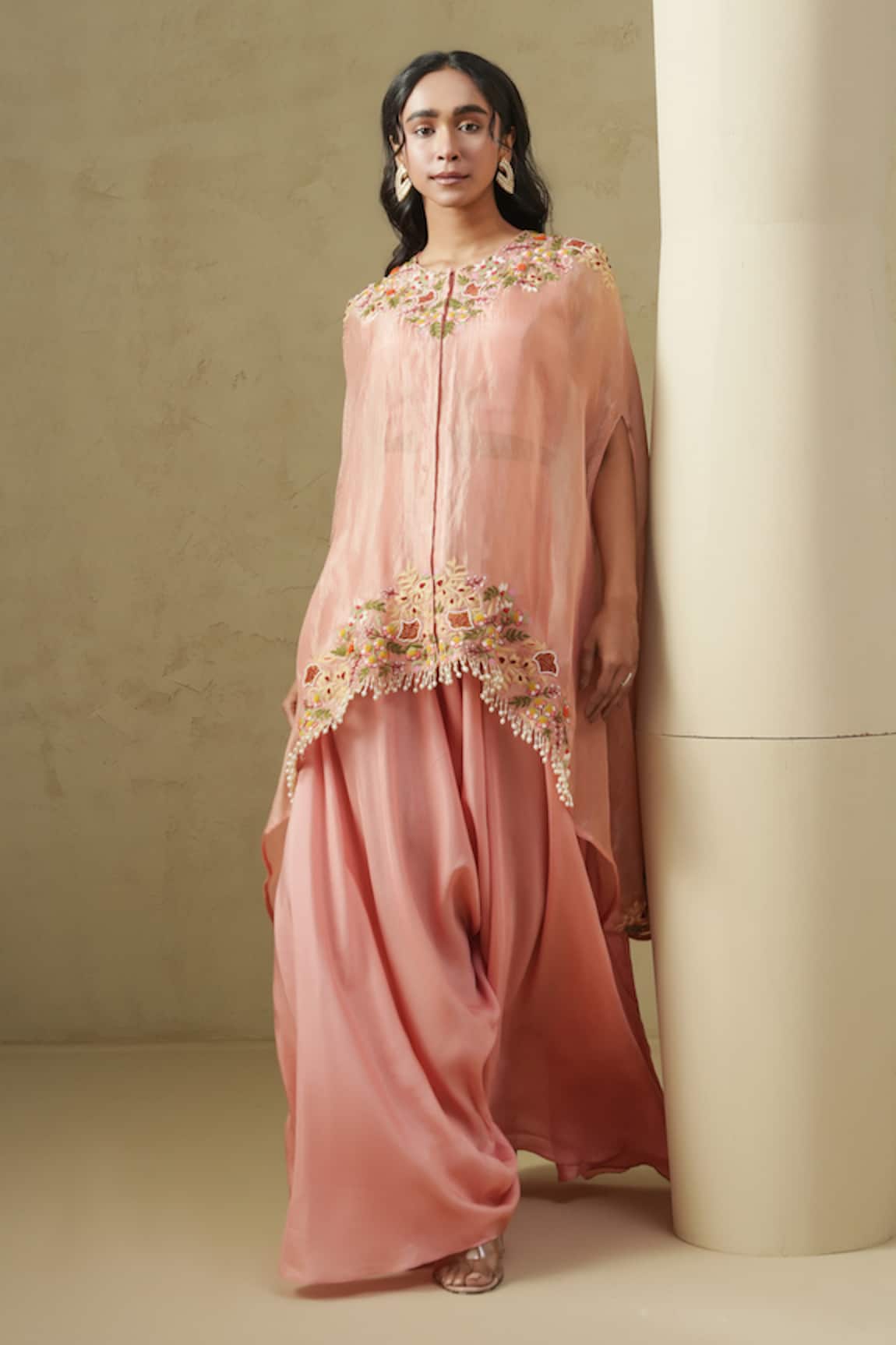 Kesar Studio Flamingo Handwork Cape Set 