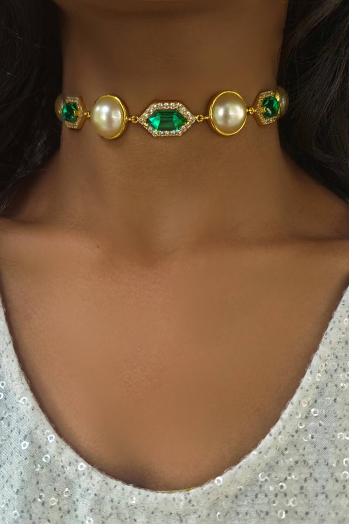 Bblingg Emerald Crystal Pearl Choker 