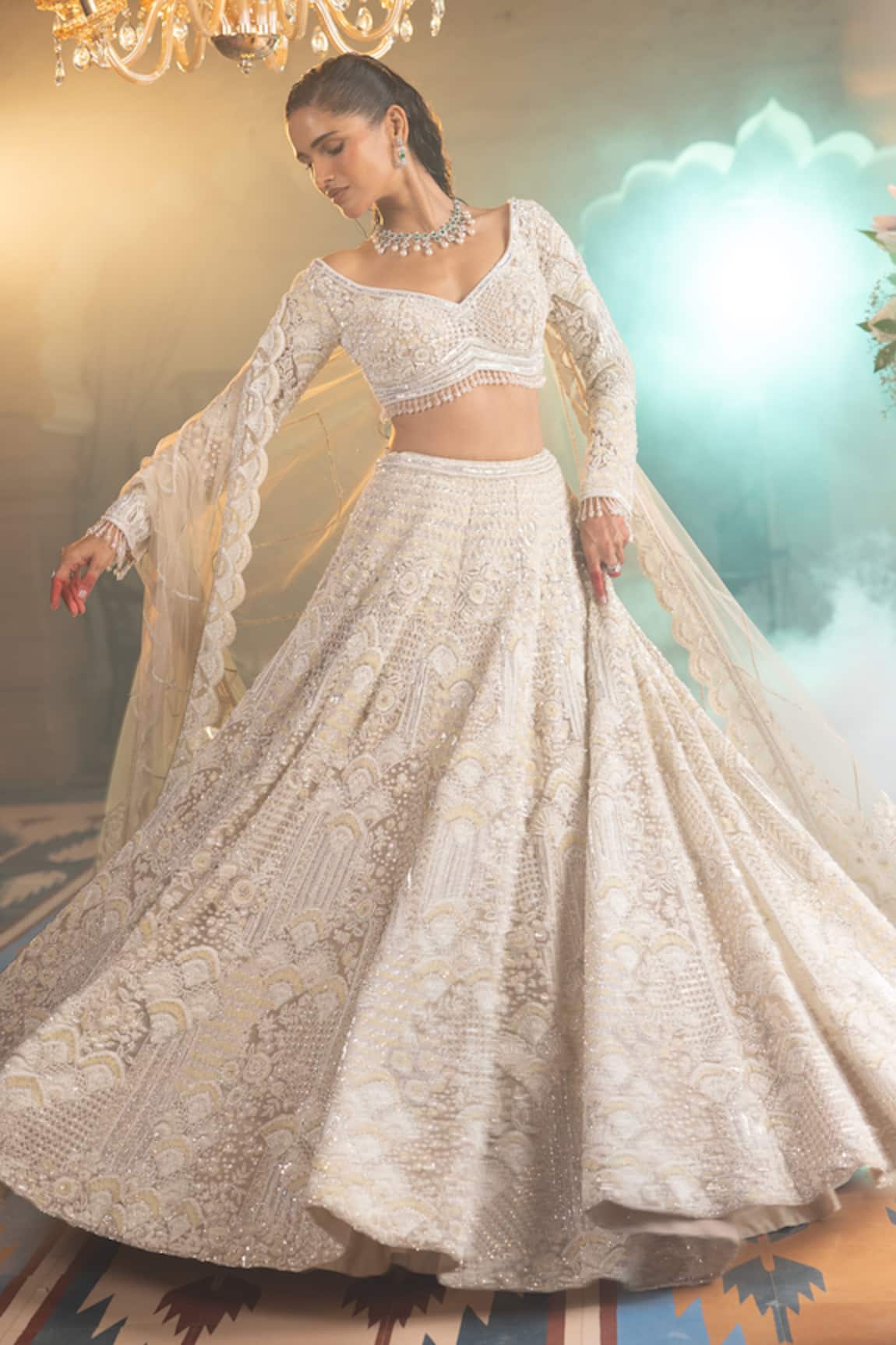 House Of Sikka Ivory Designer Lehenga Set 