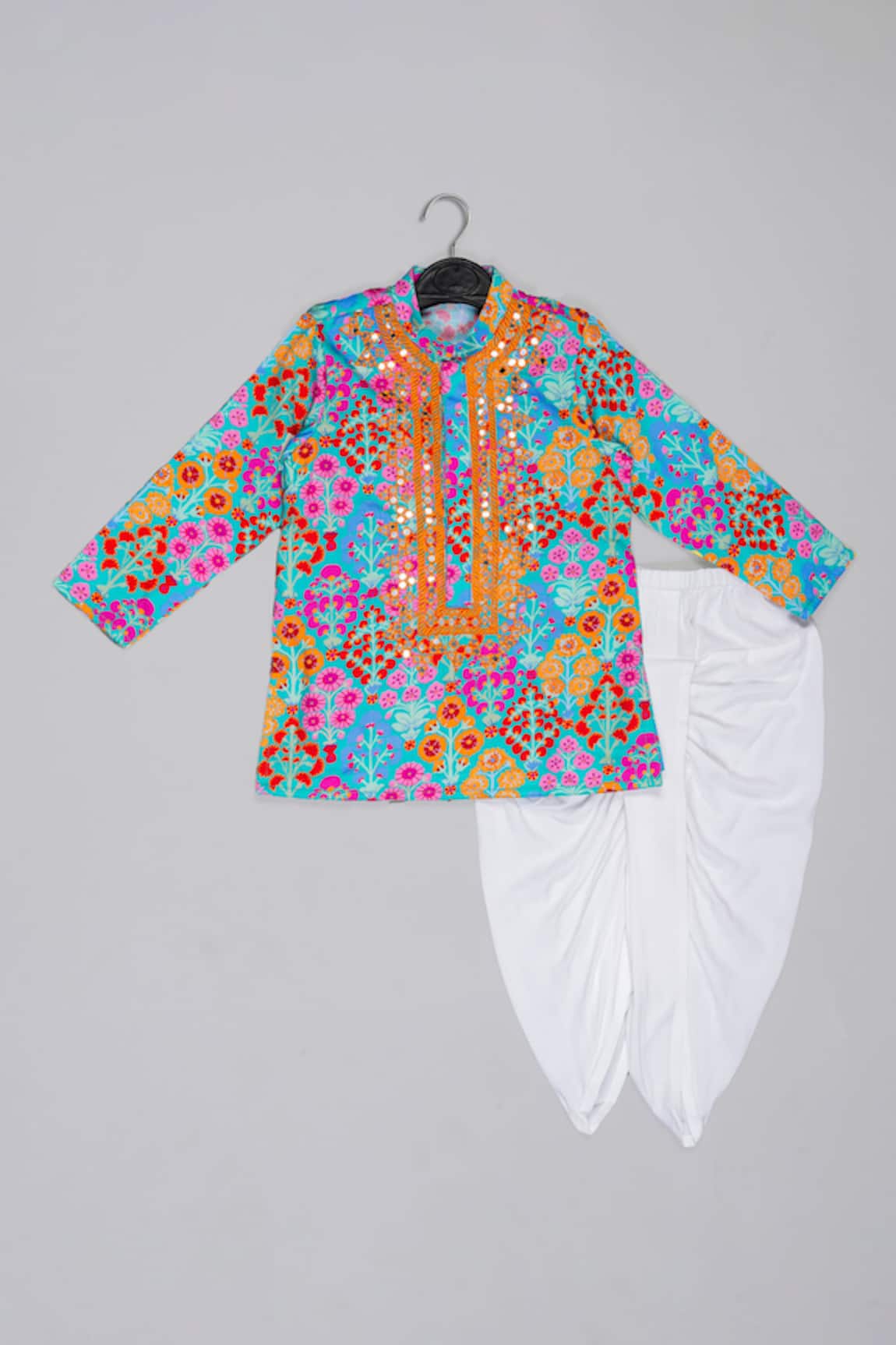 Little Brats Multicolor Embroidered Kurta & Dhoti Set 