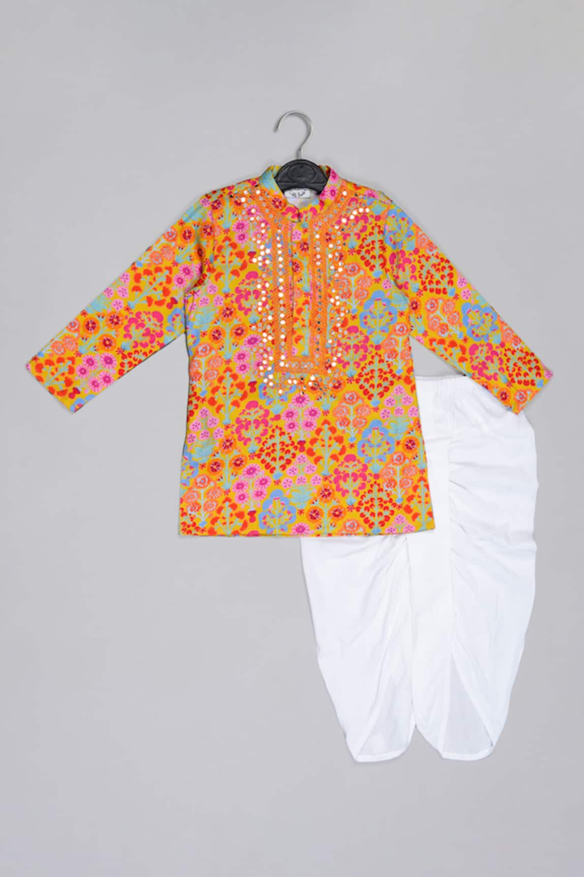 Little Brats Mustard Embroidered Kurta & Dhotis Set 