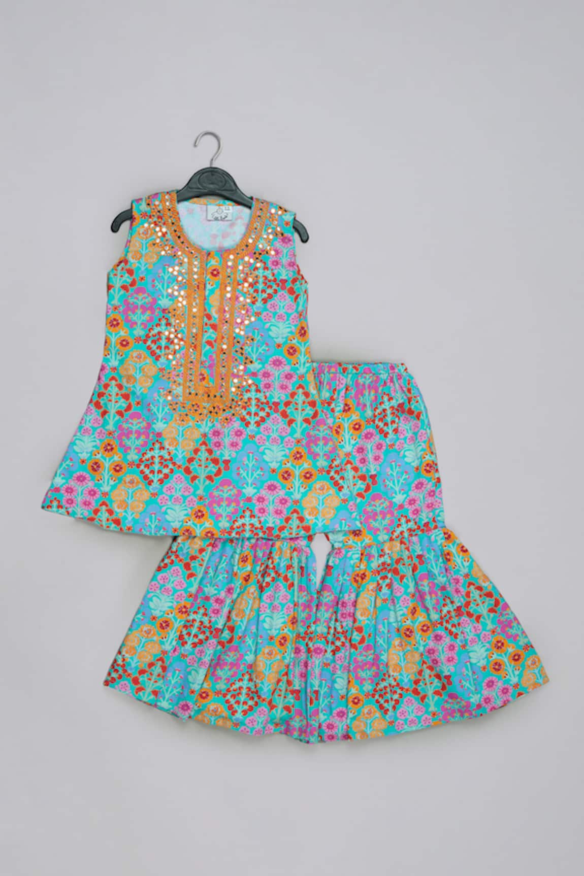 Little Brats Embroidered Blue Top & Sharara Set 