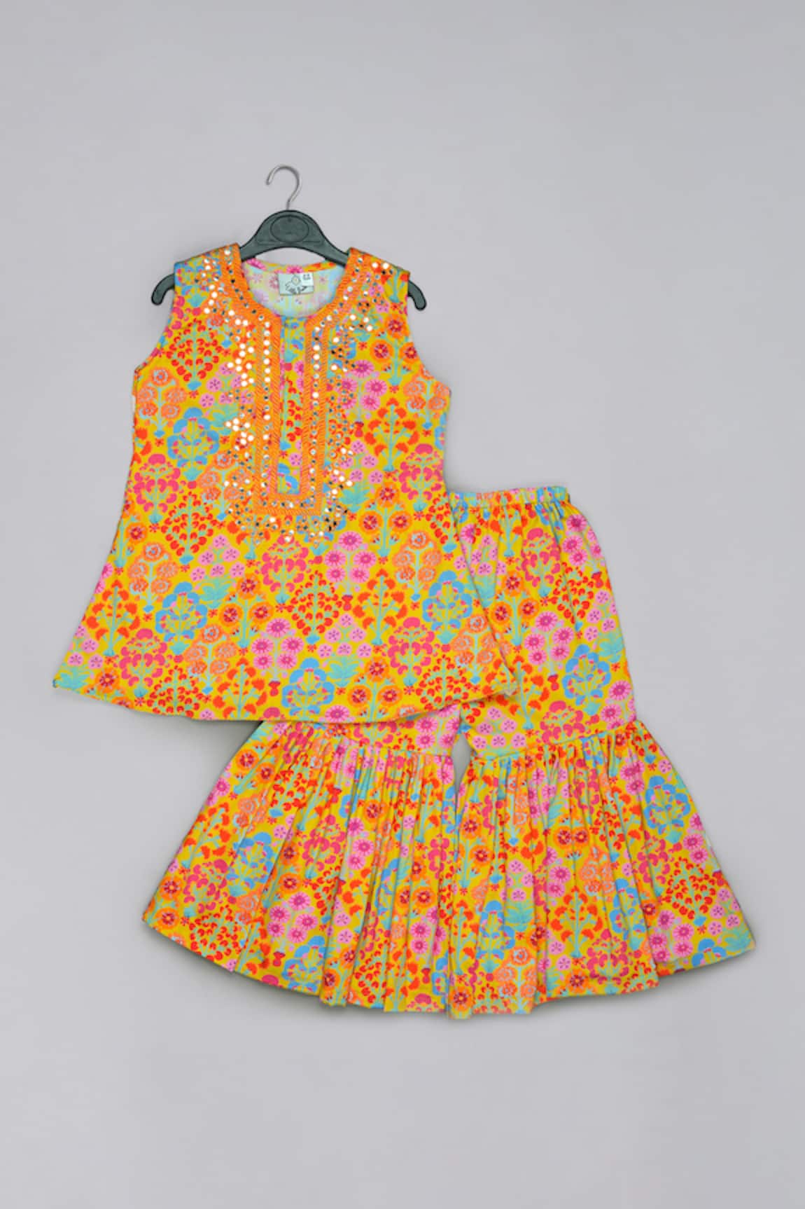 Little Brats Mustard Embroidered Top & Sharara Set 