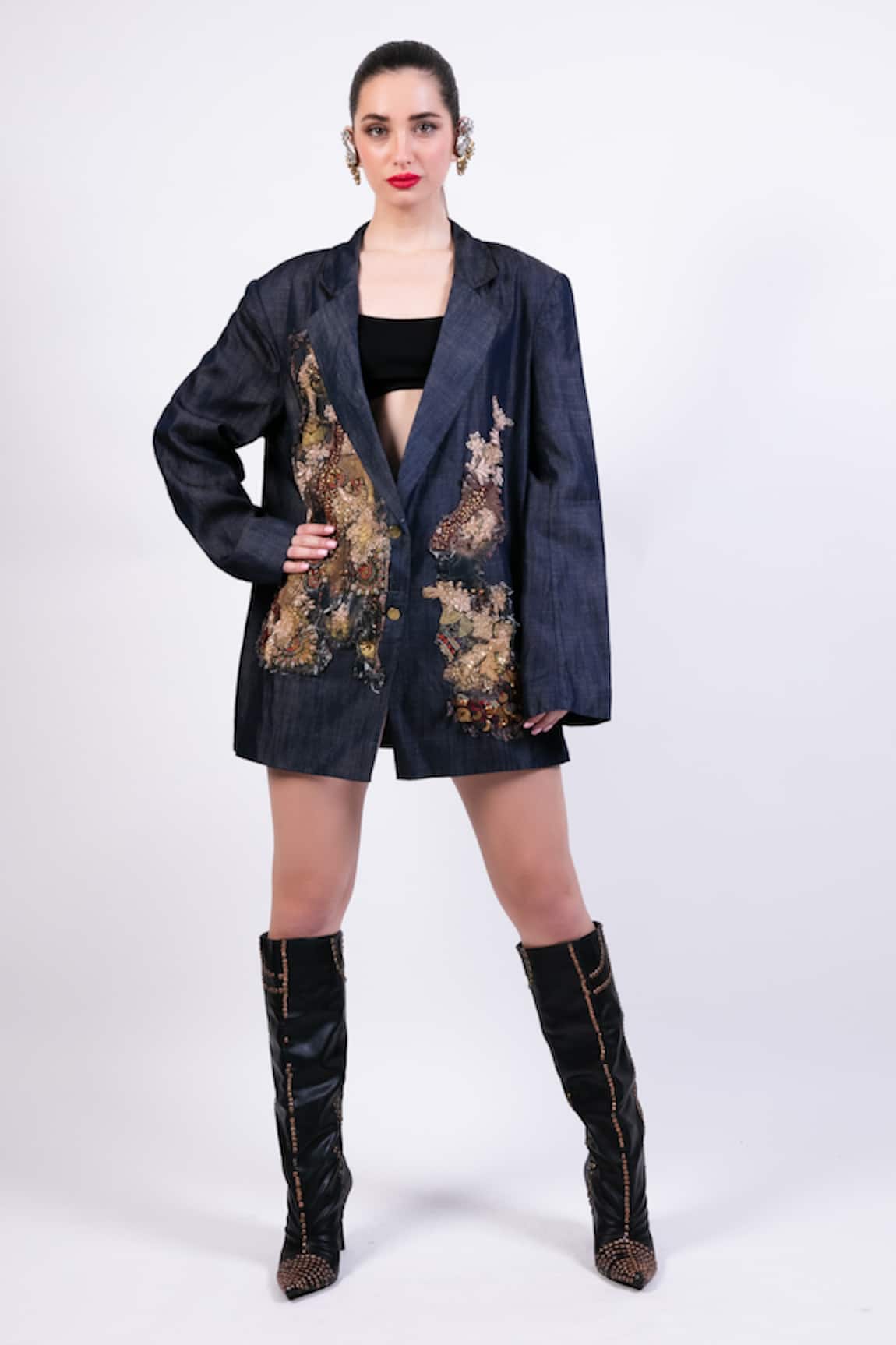 AK-OK Embroidered Blazer Dress 
