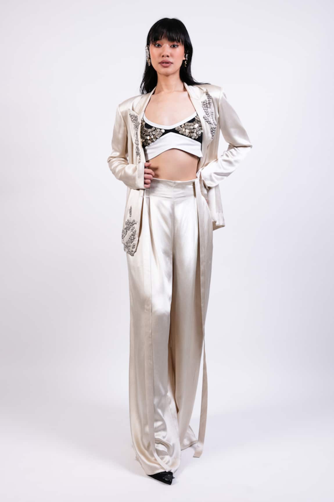 AK-OK Coin Embroidered Blazer & Pant Set 