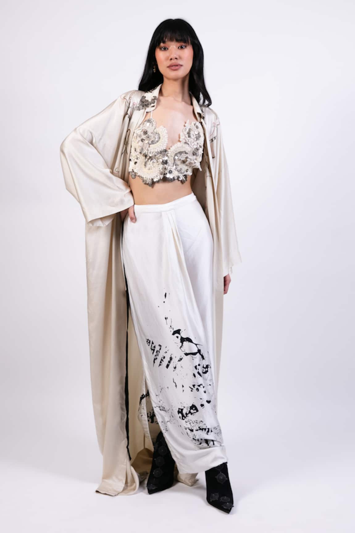 AK-OK Printed Silk Lungi Skirt Set 