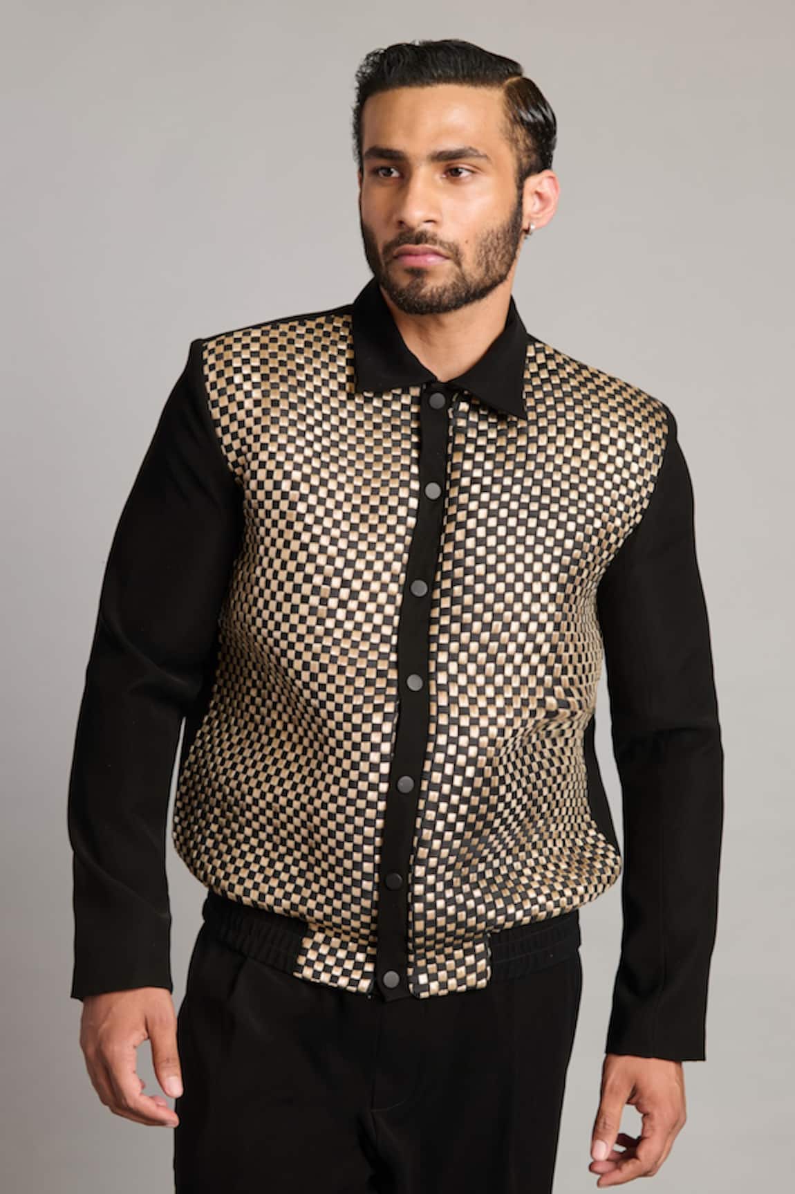 Siddartha Tytler Black Intrecciato Varsity Jacket 