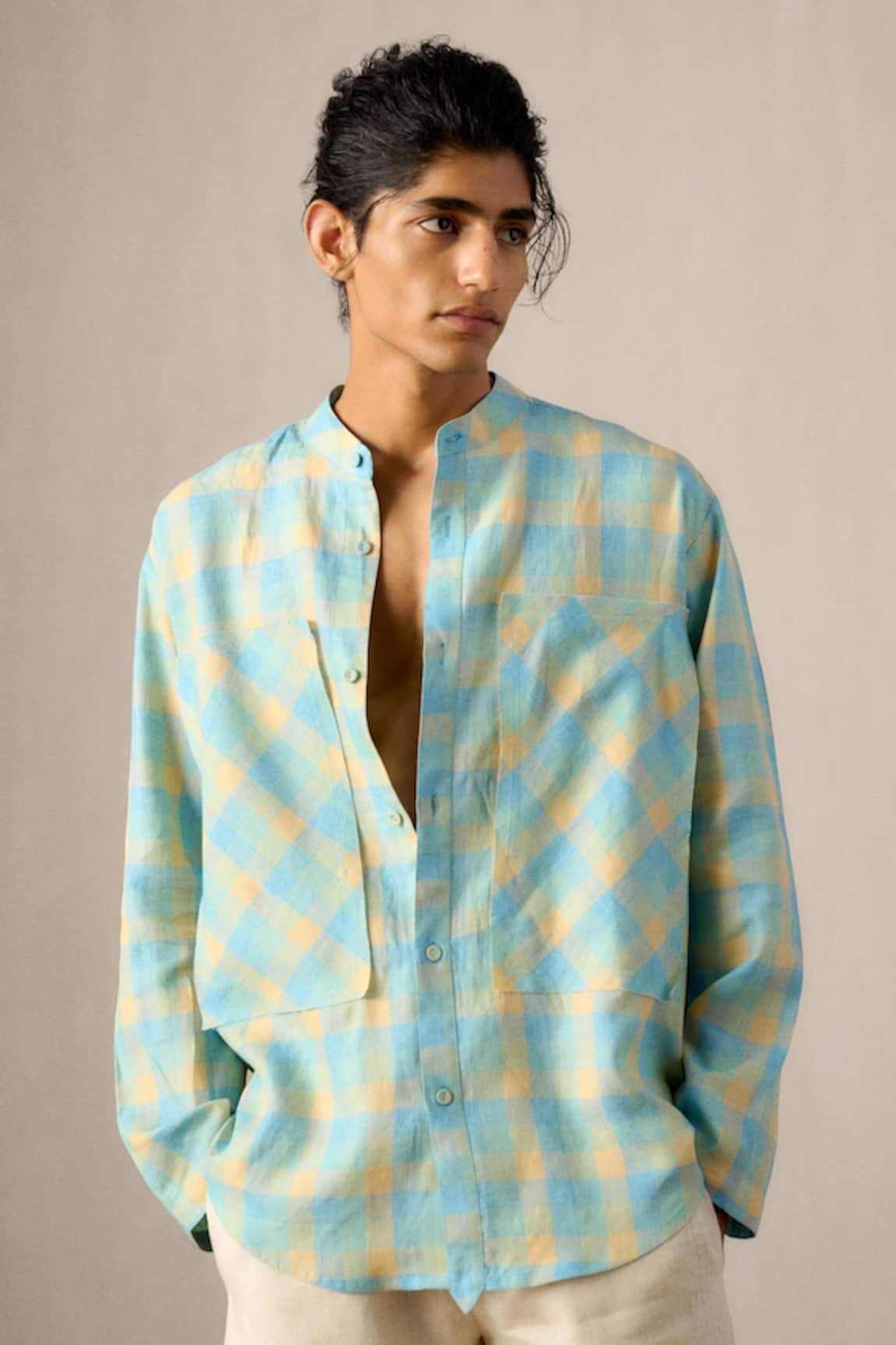 Ituvana Blue Check Linen Shirt 