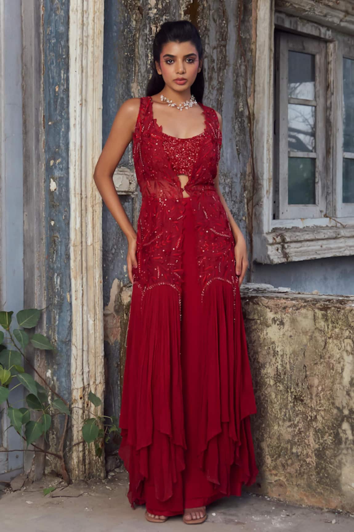 Piri India Deep Crimson Embroidered Set 