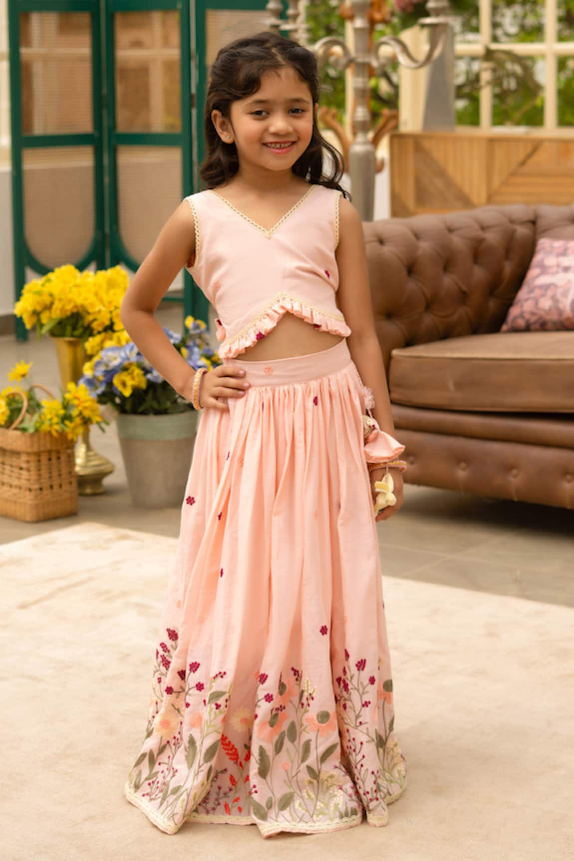 Fayon Kids Designer Pink Crop Top & Skirt Set 