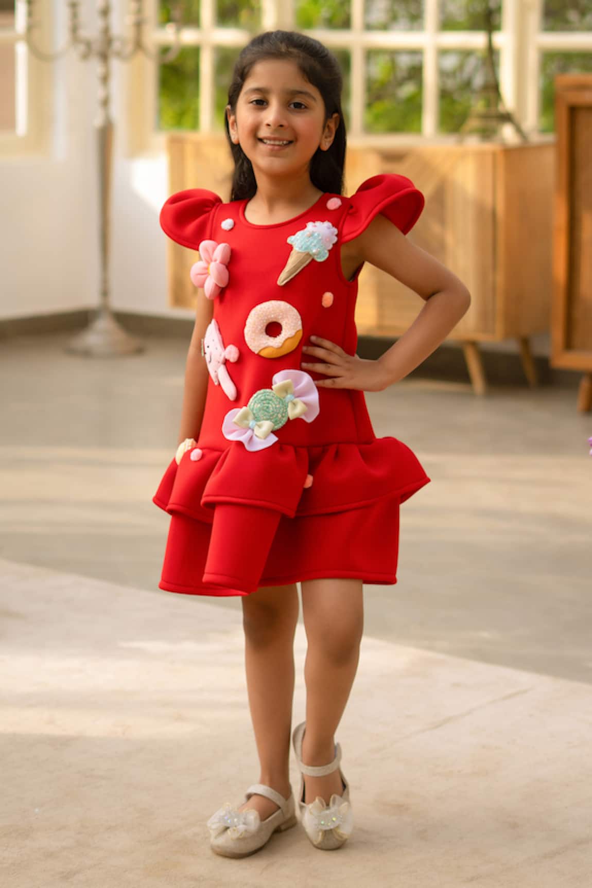 Fayon Kids Embellished Red Designer Dress  