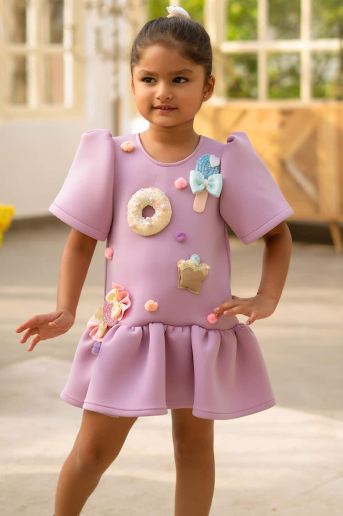 Fayon Kids Designer Purple Neoprene Dress 