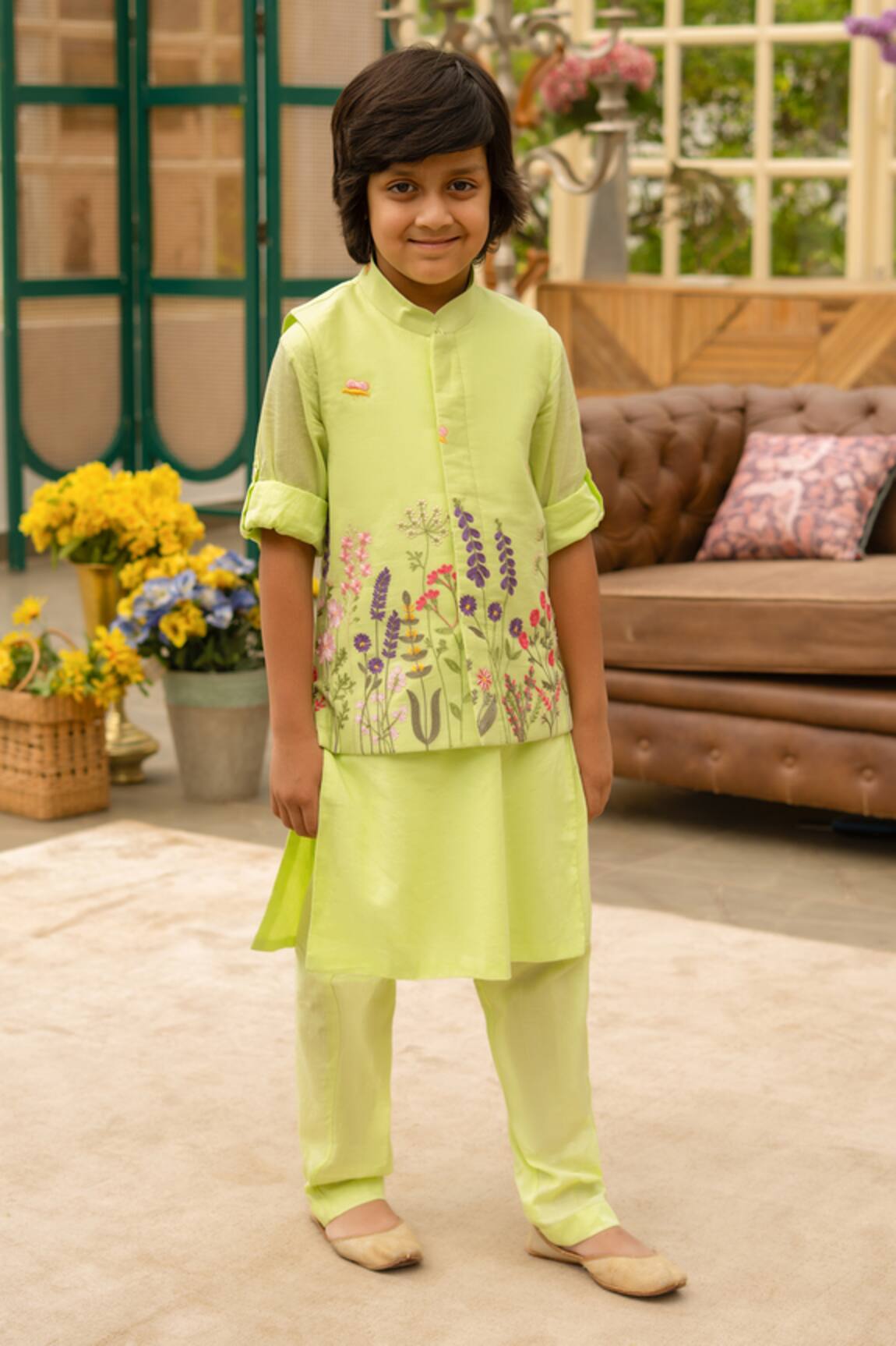 Fayon Kids Designer Floral Embroidered Kurta Set 