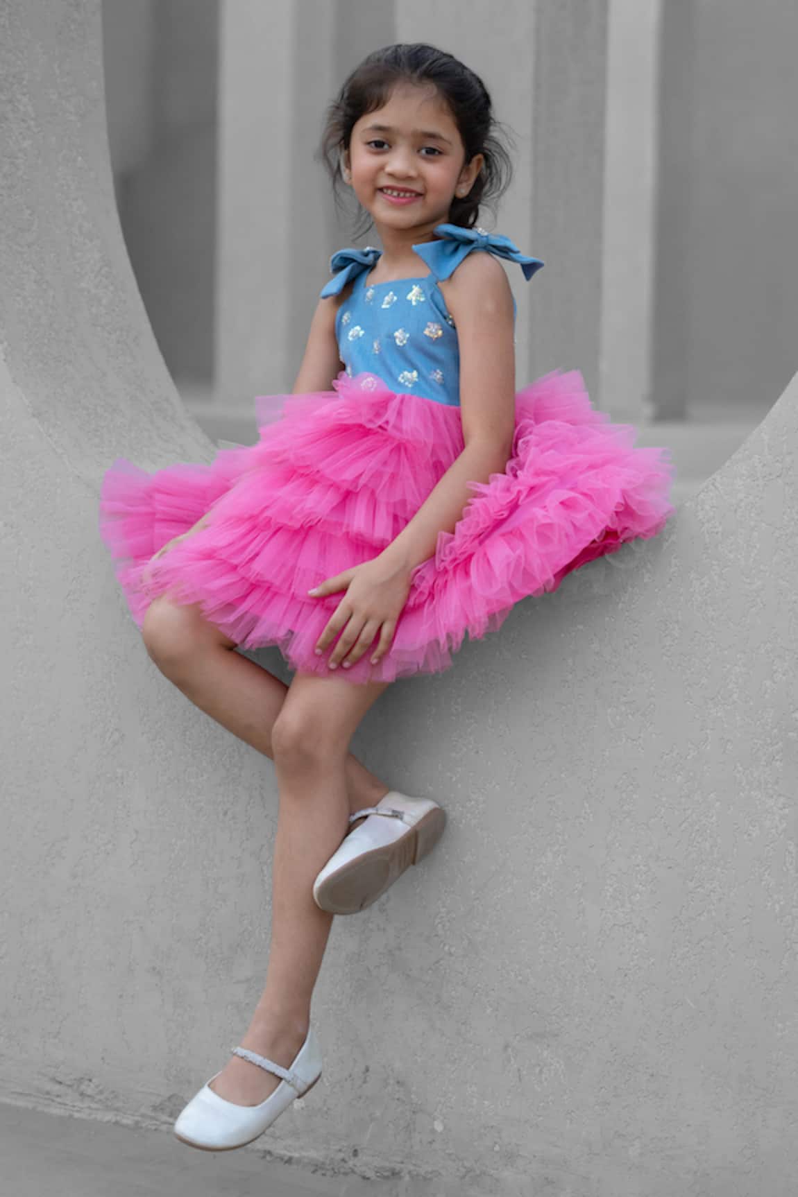 Fayon Kids Designer Denim & Net Dress 