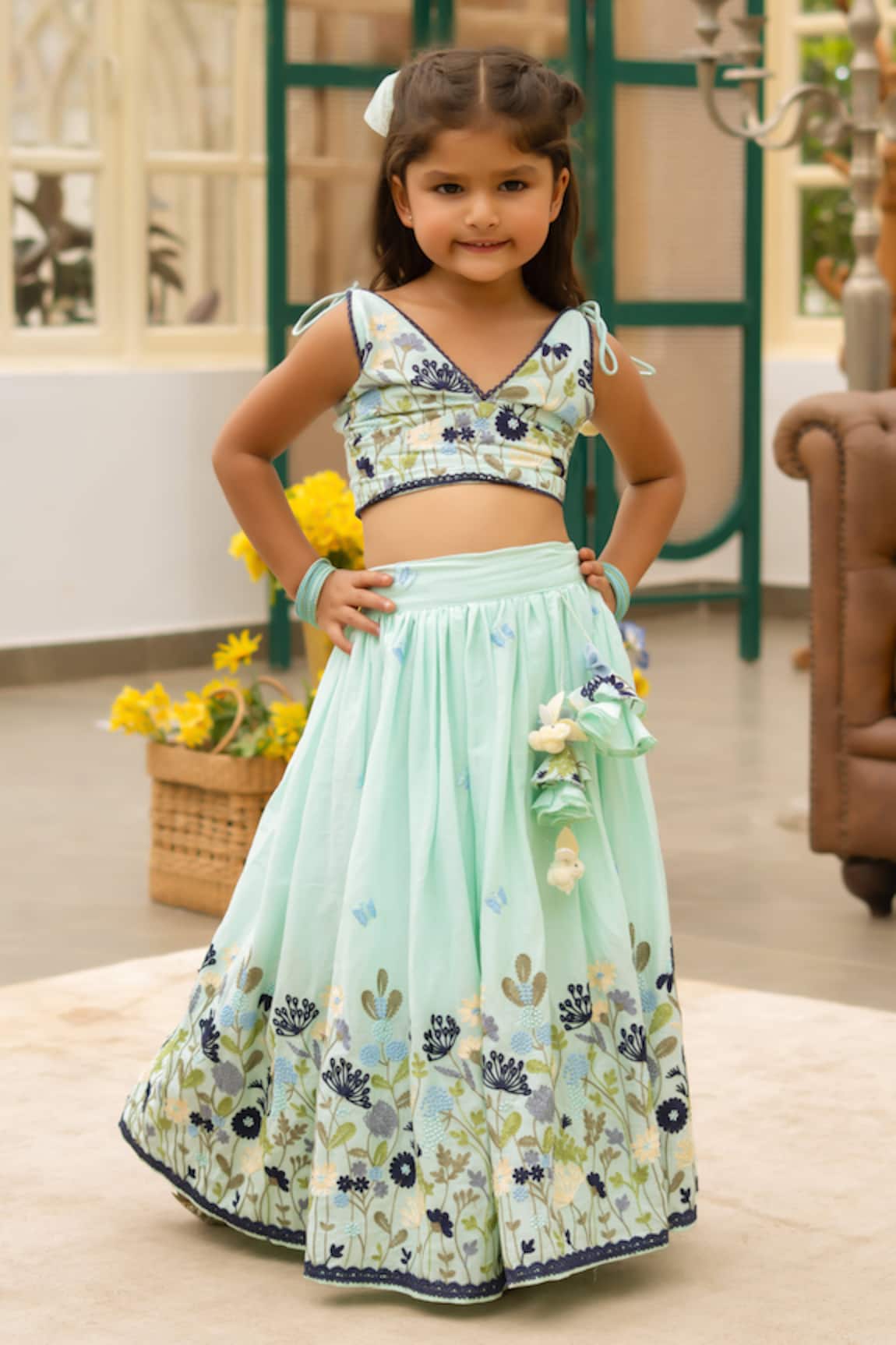 Fayon Kids Designer Blue Lehenga & Blouse Set 