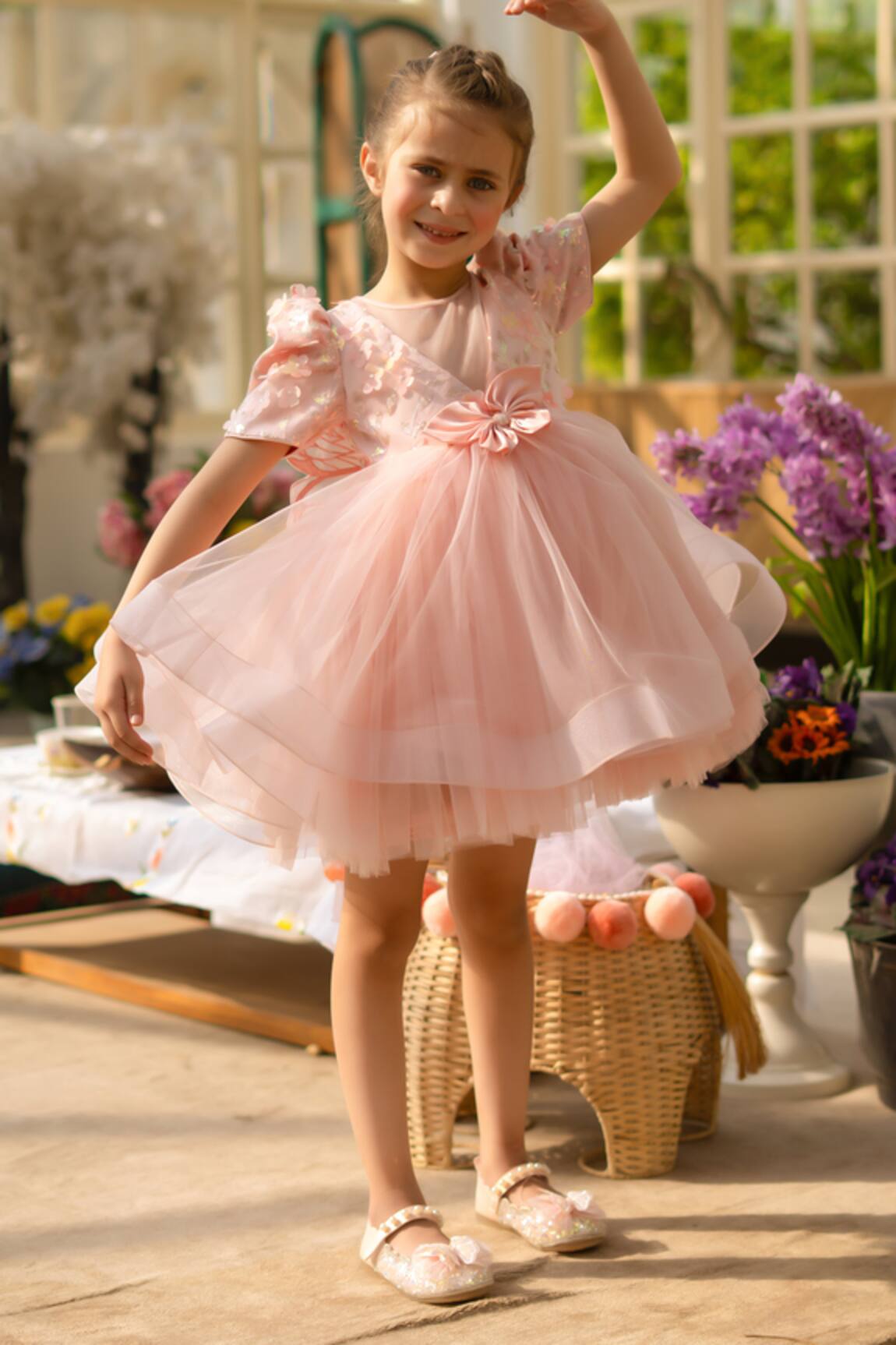 Fayon Kids Peach Net Designer Dress 