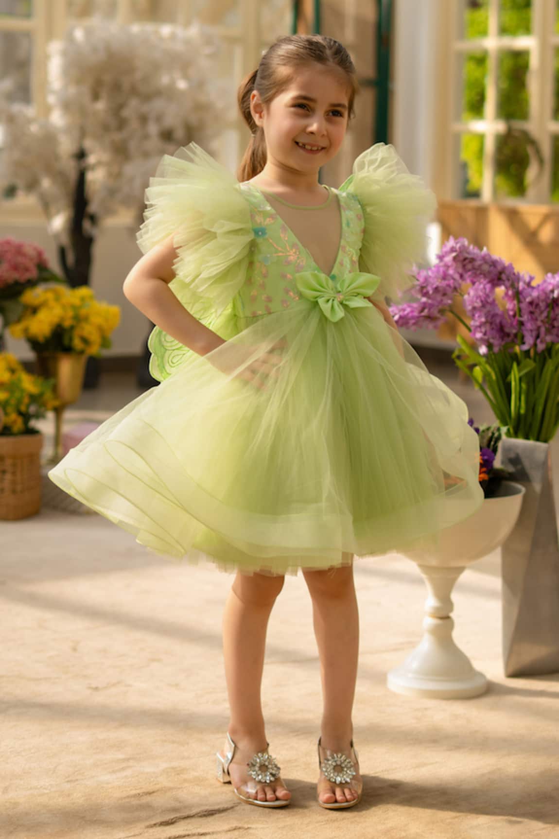 Fayon Kids Designer Green Net Dress 
