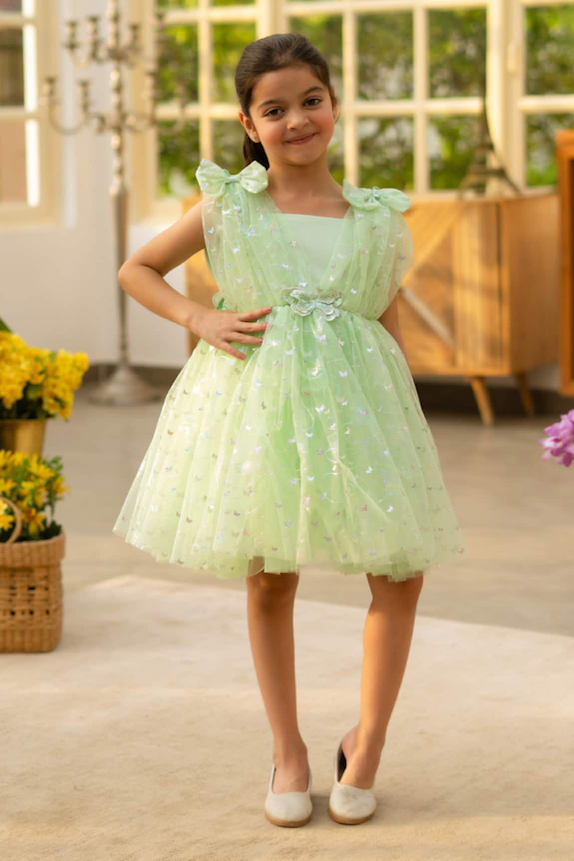 Fayon Kids Designer Green Net Dress 