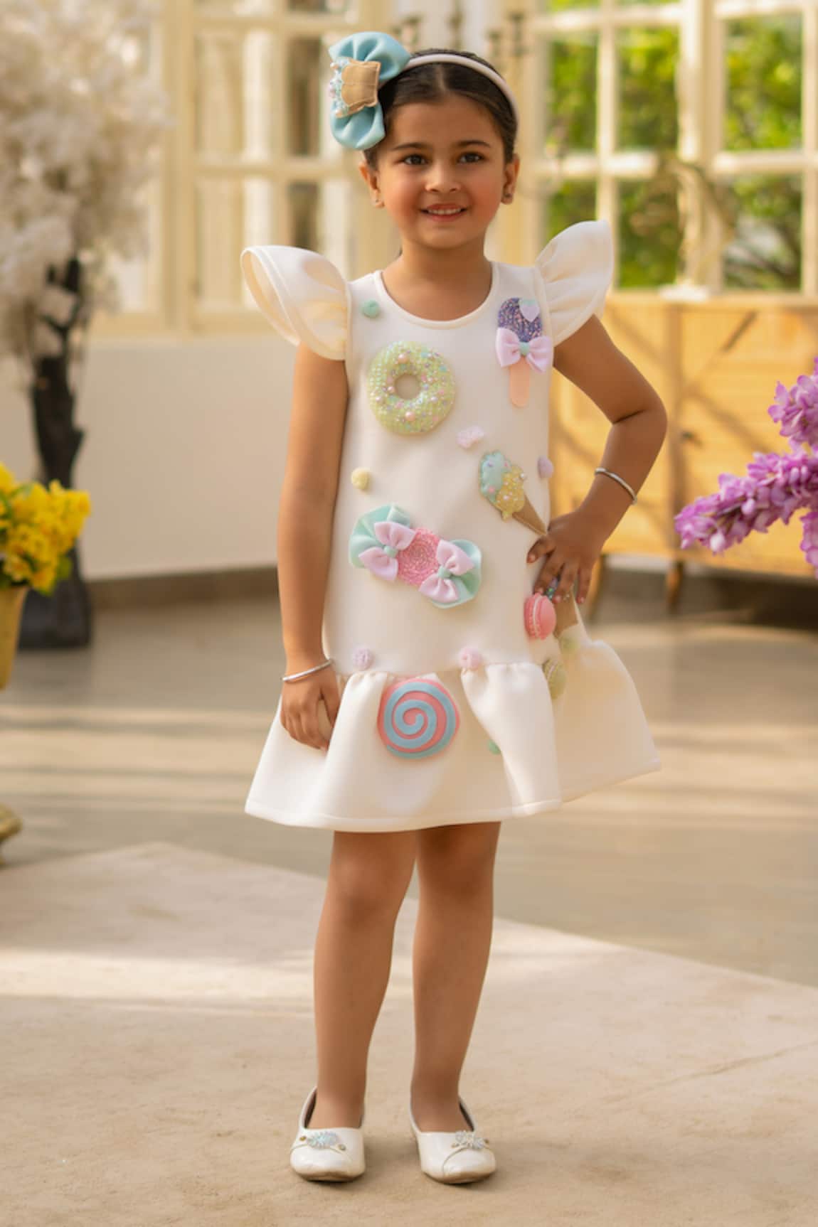 Fayon Kids Designer White Neoprene Dress 