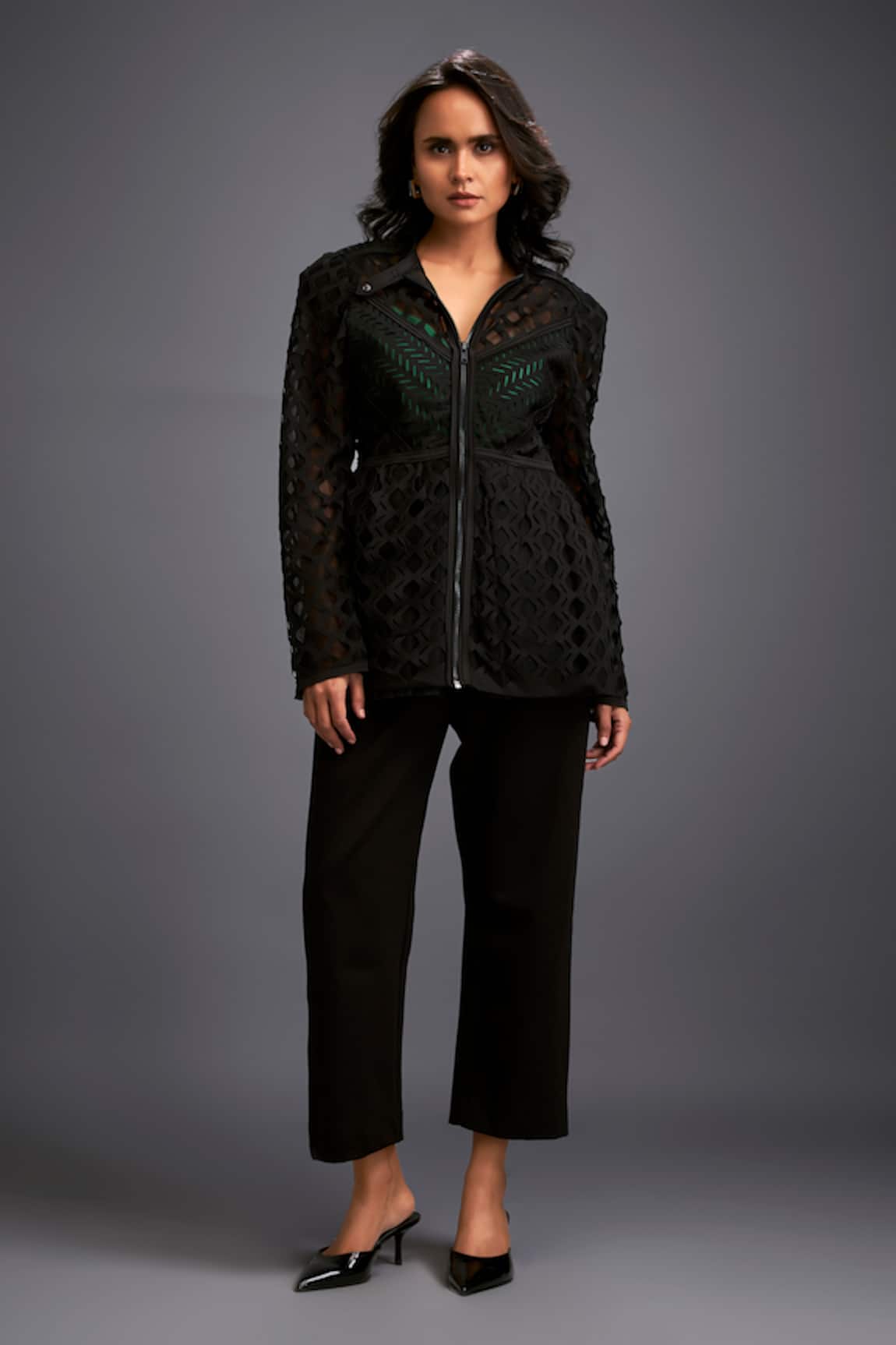 Deepika Arora Geometric Cutout Black Jacket 