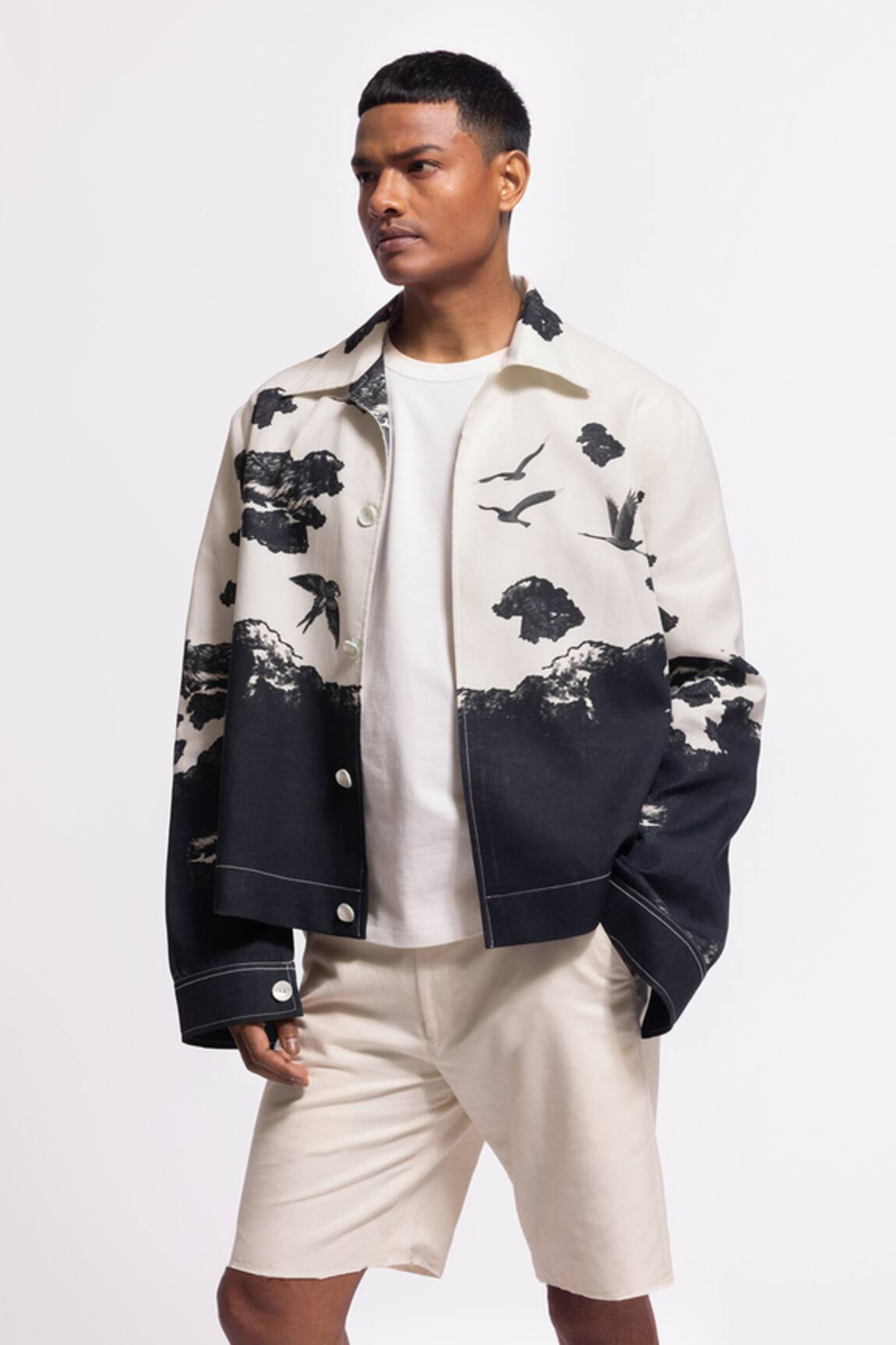 Balance By Rohit Bal Ivory & Black Designer Linen Jacket