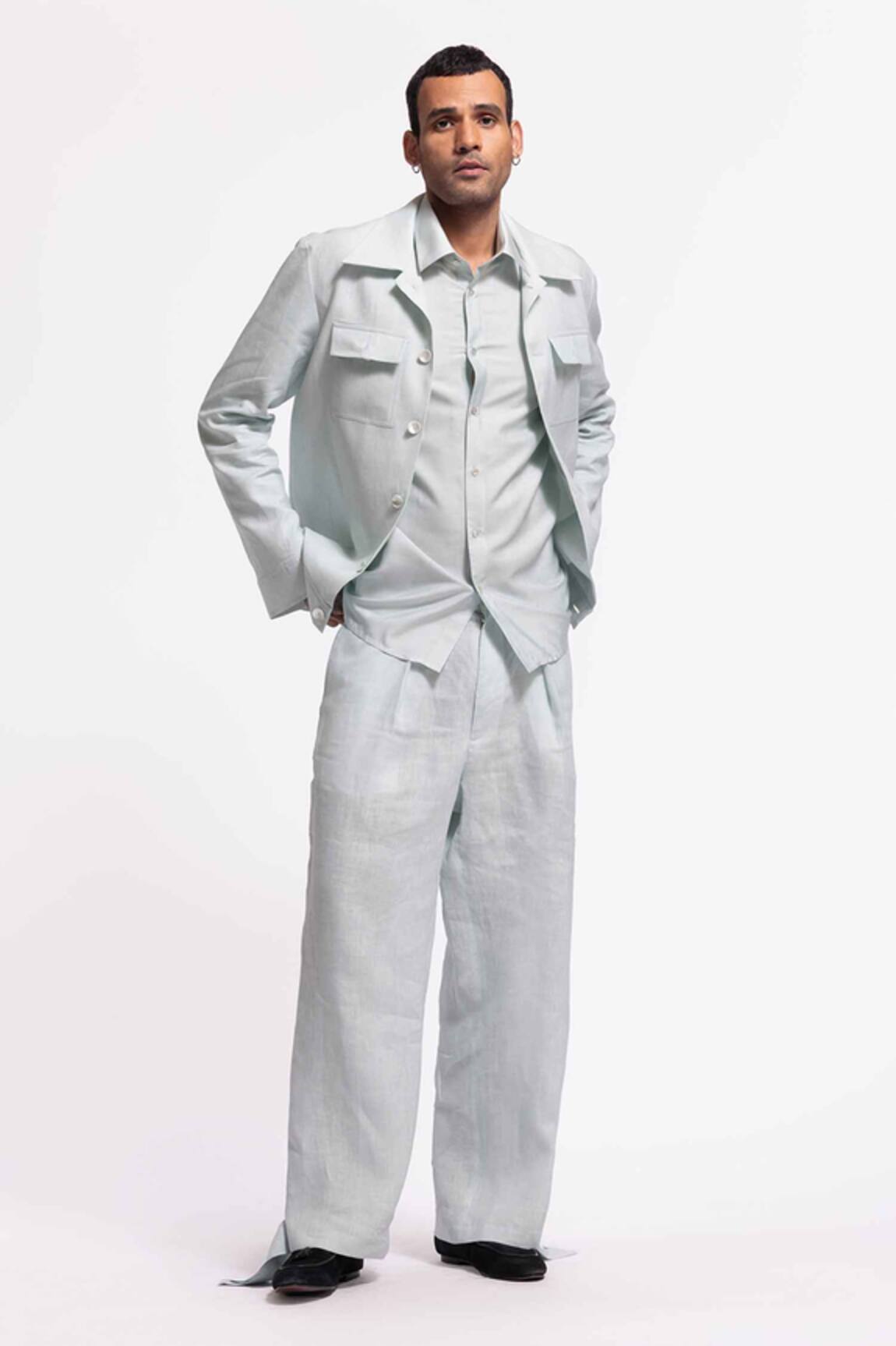 Balance By Rohit Bal Designer Blue Linen Jacket 