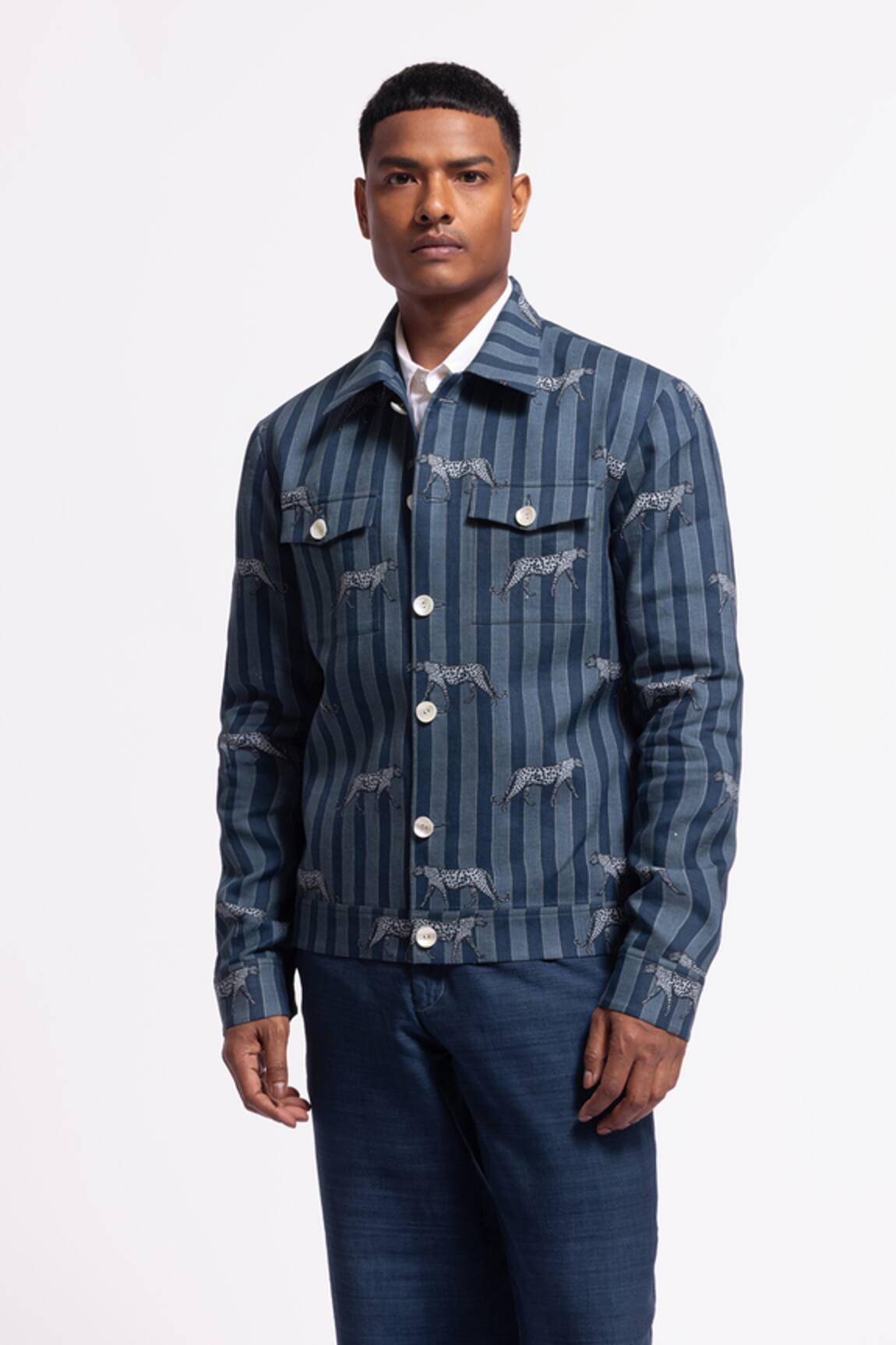 Balance By Rohit Bal Blue Striped Designer Jacket 