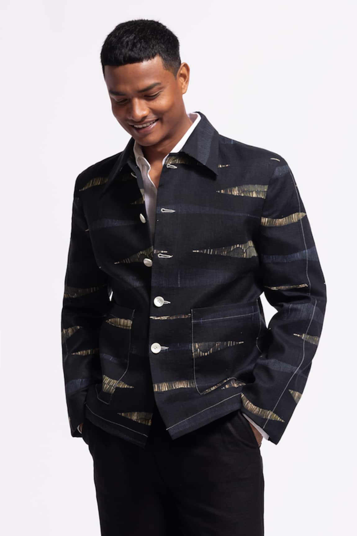 Balance By Rohit Bal Black Designer Linen Jacket 