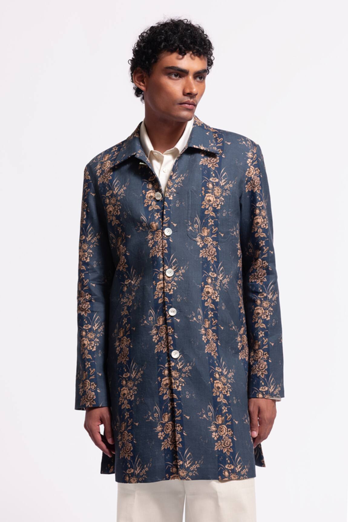 Balance By Rohit Bal Blue Floral Printed Designer Jacket 