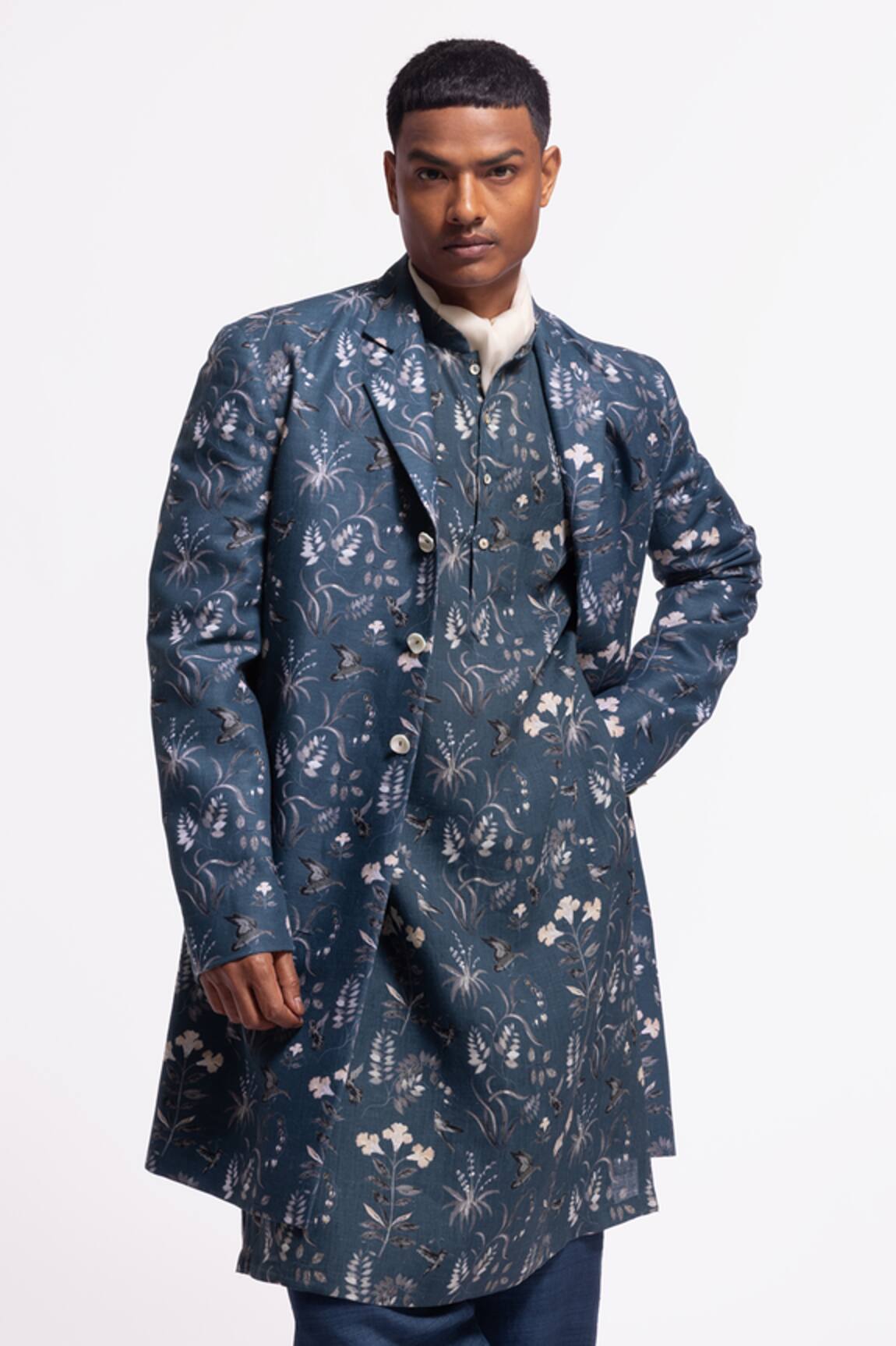 Balance By Rohit Bal Floral Print Linen Jacket 