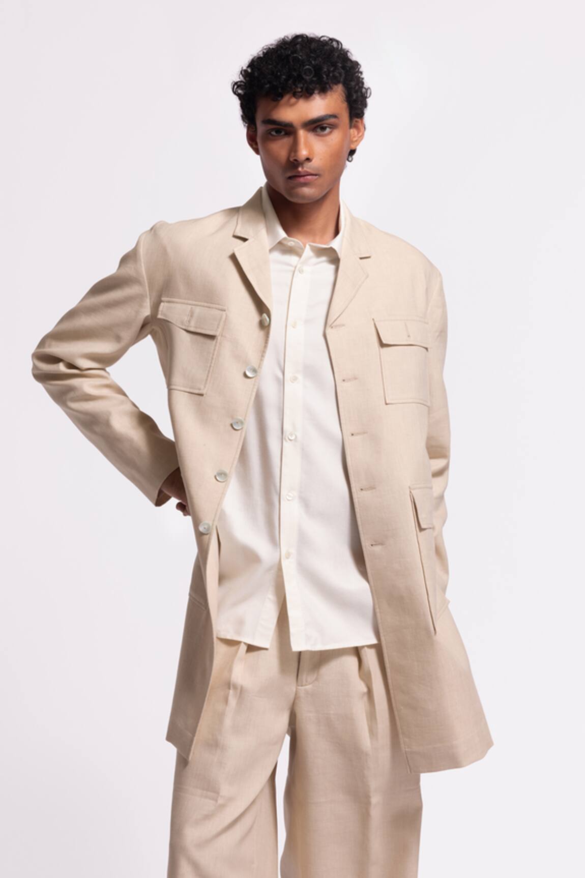 Balance By Rohit Bal Ivory Linen Designer Jacket 