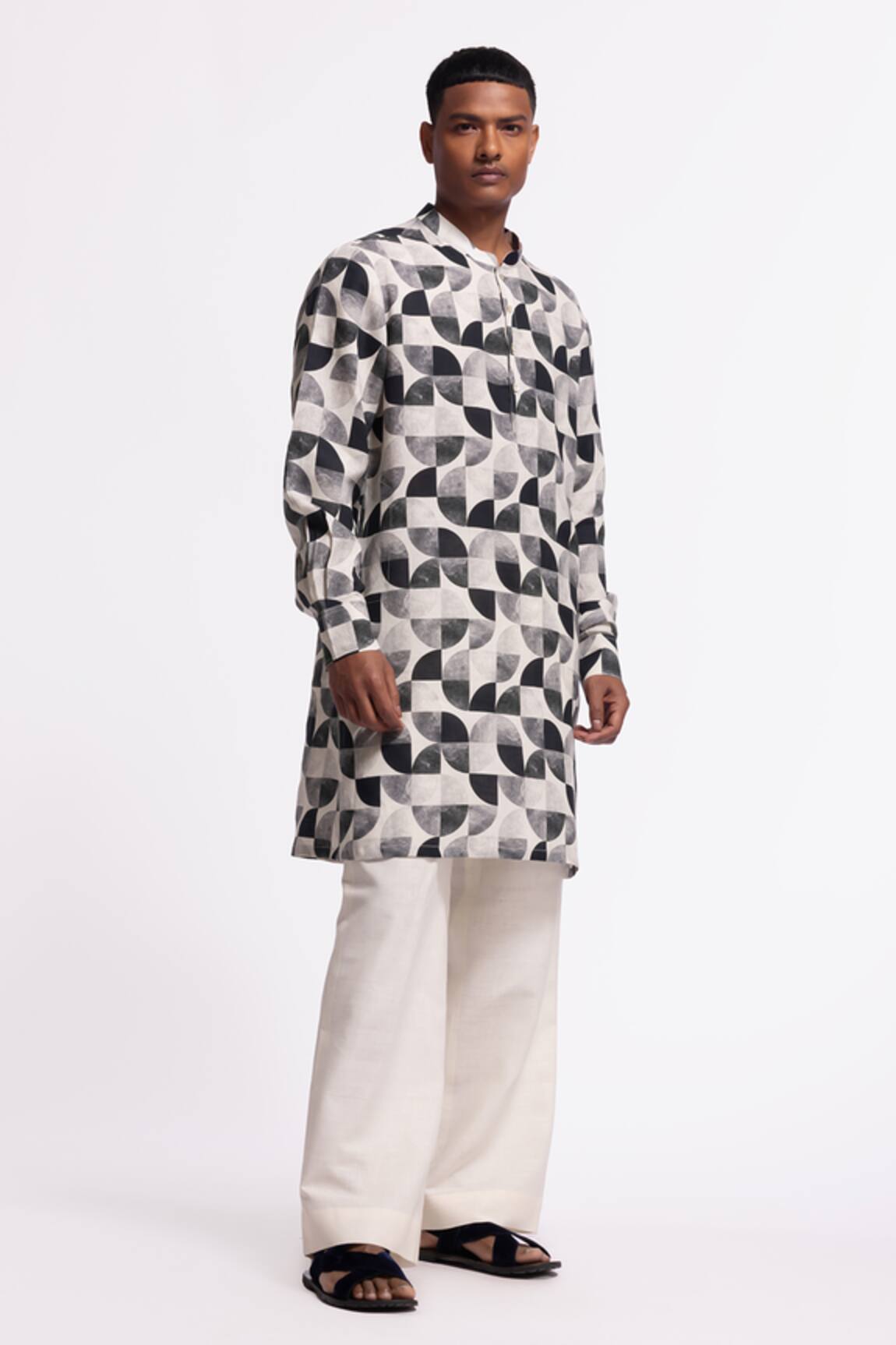 Balance By Rohit Bal Geometric Print Linen Kurta 
