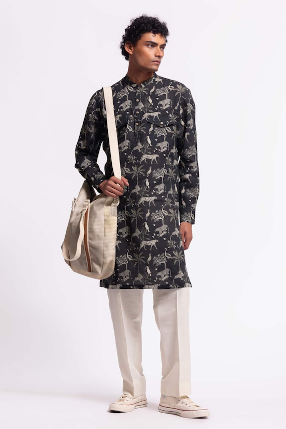 Balance By Rohit Bal Black Printed Linen Kurta 