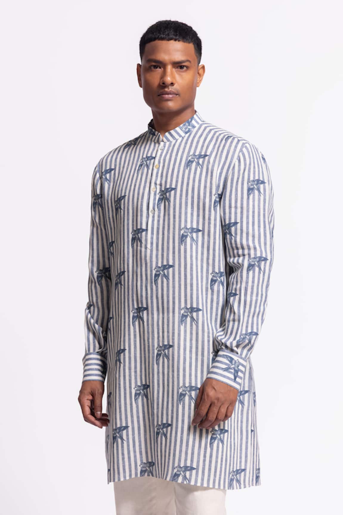Balance By Rohit Bal Ivory & Blue Striped Designer Kurta 