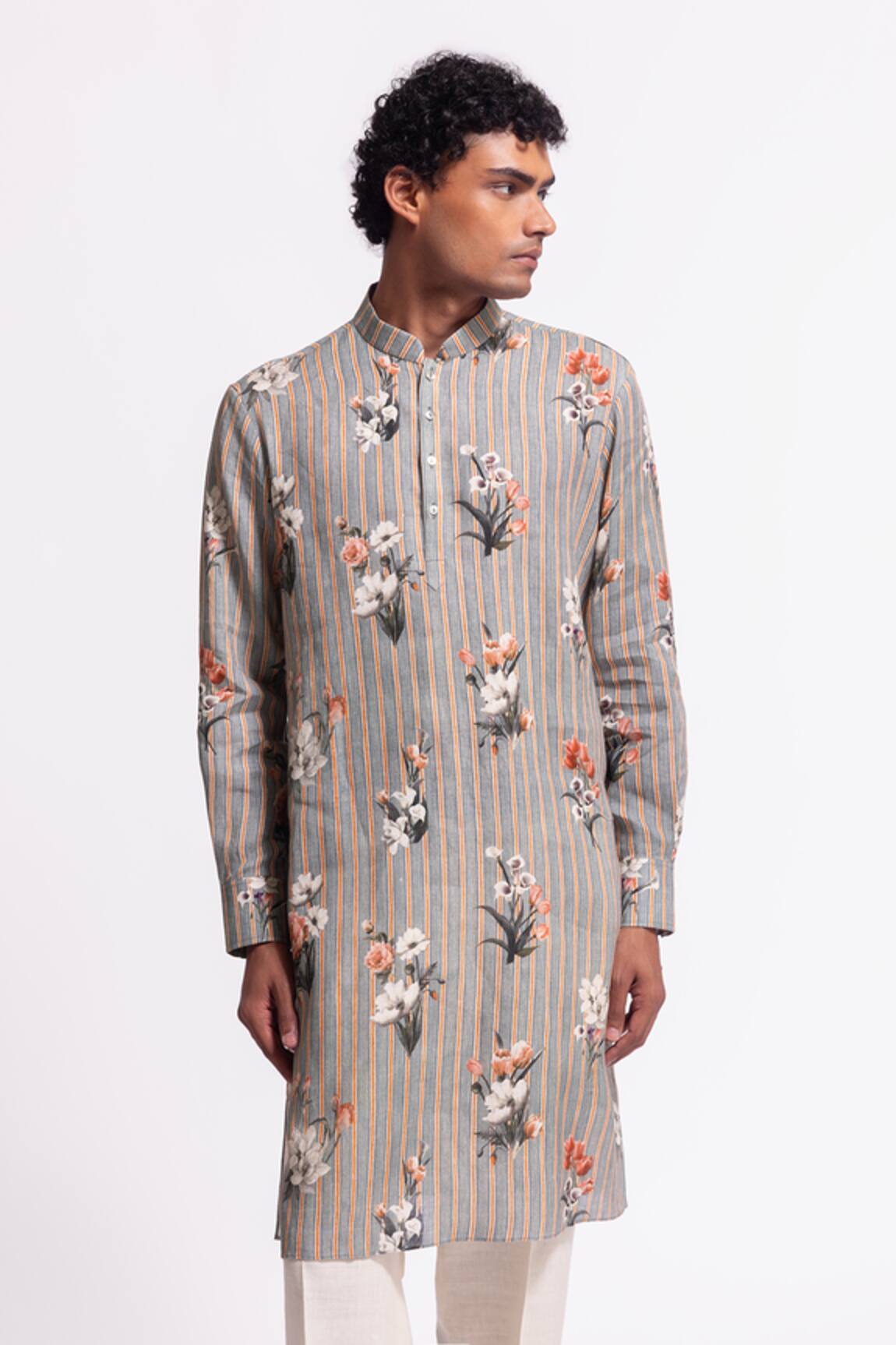 Balance By Rohit Bal Floral Striped Designer Kurta 
