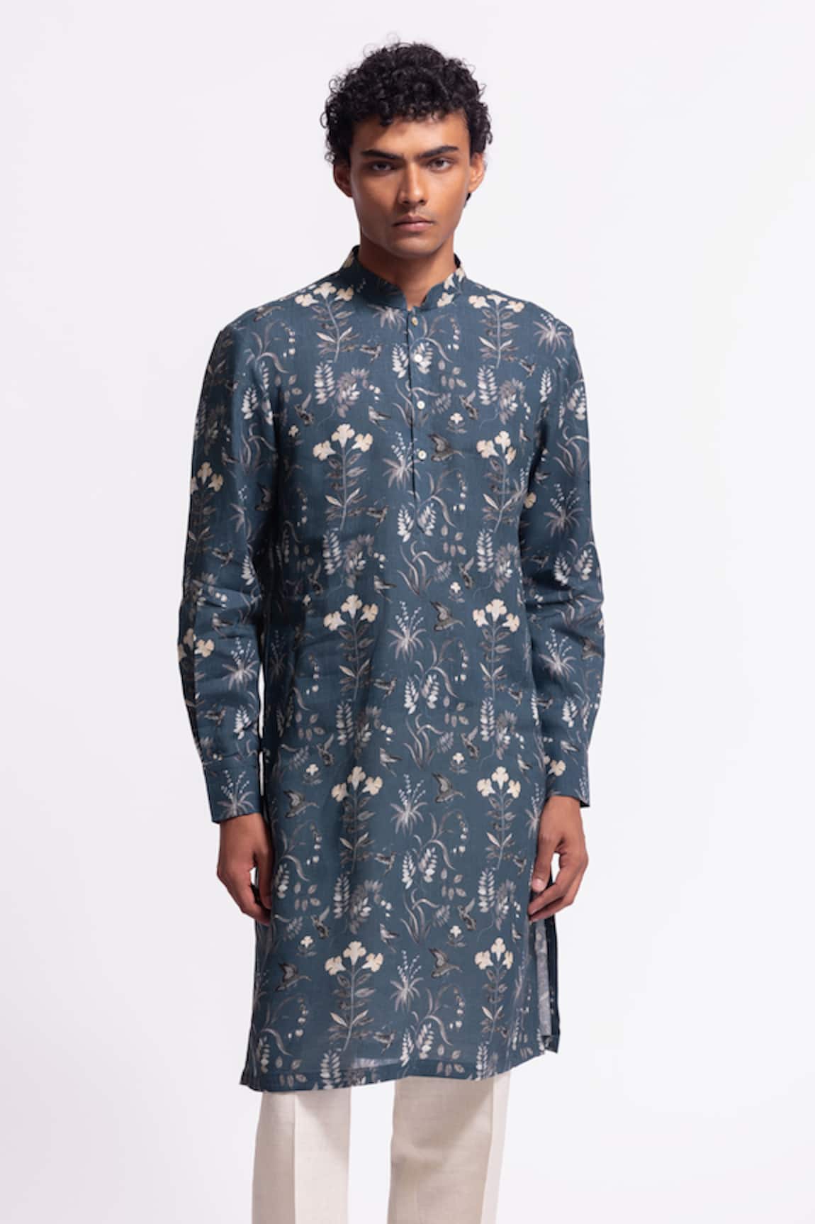 Balance By Rohit Bal Designer Floral Print Blue Kurta 