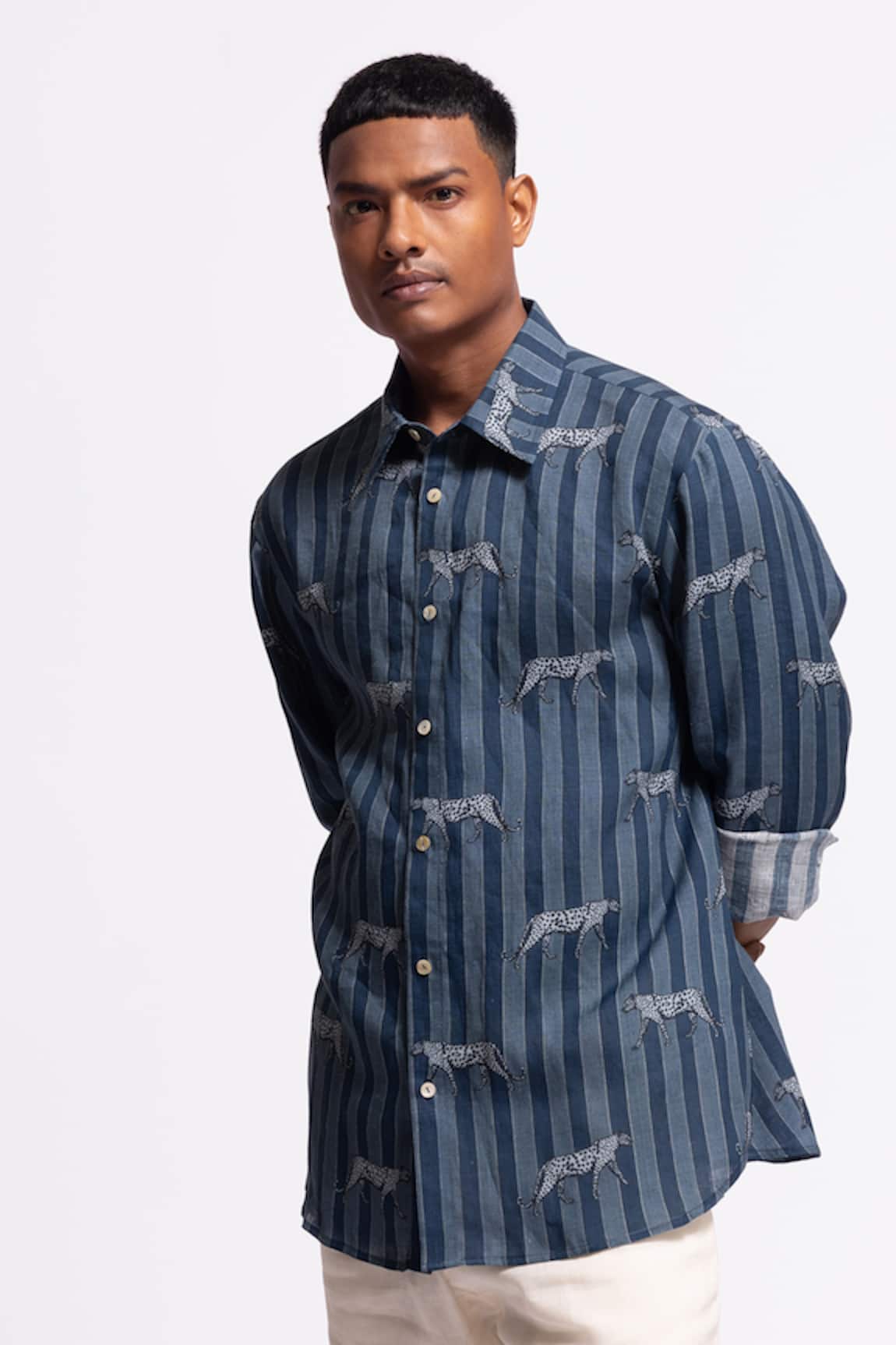 Balance By Rohit Bal Blue Designer Linen Shirt 