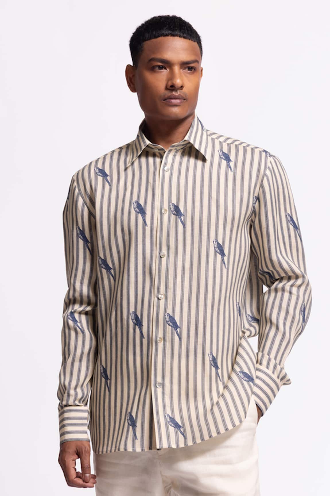 Balance By Rohit Bal Ivory Striped Designer Shirt 