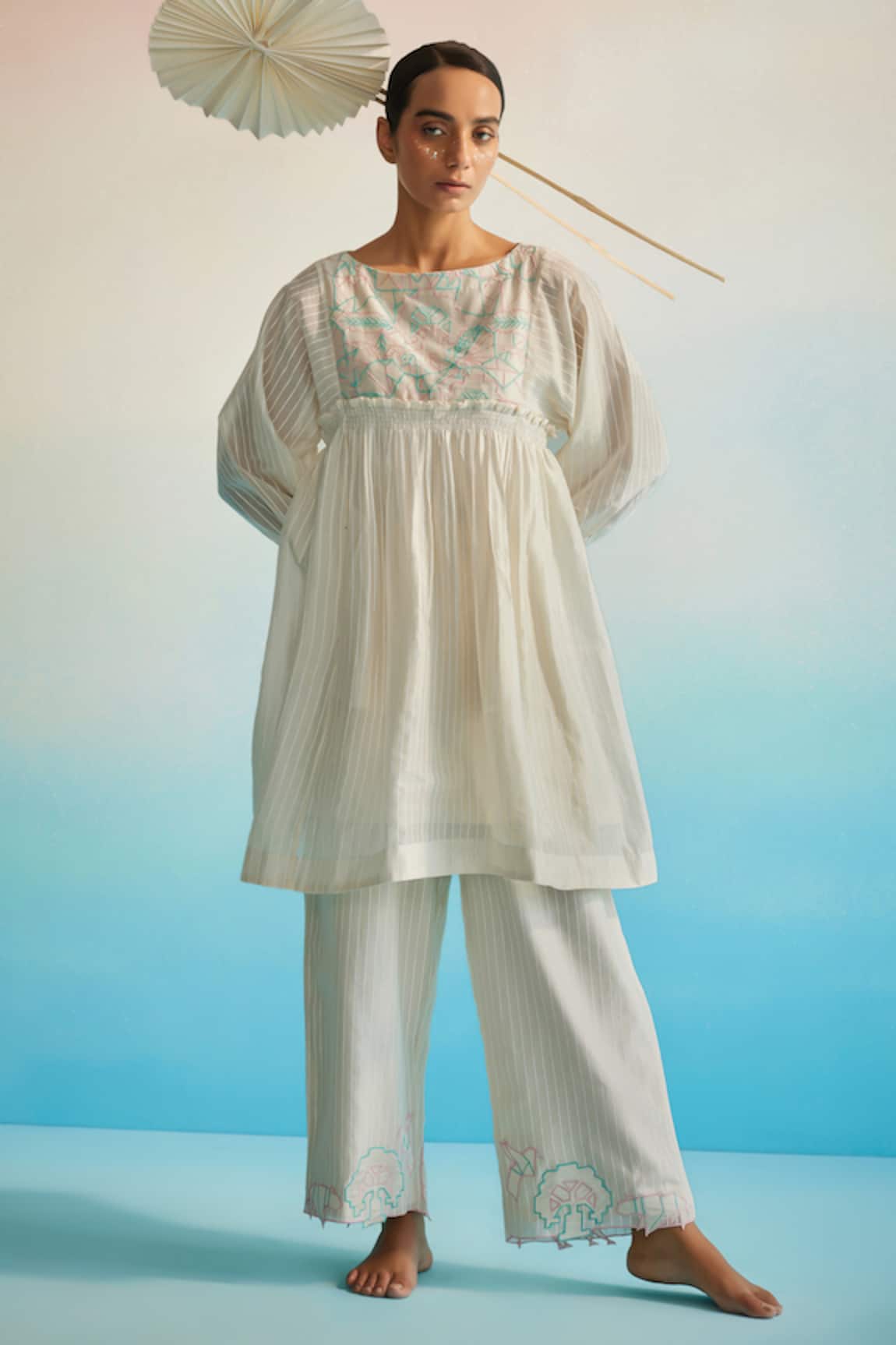 Ahmev Ivory Chanderi Kurta Set 