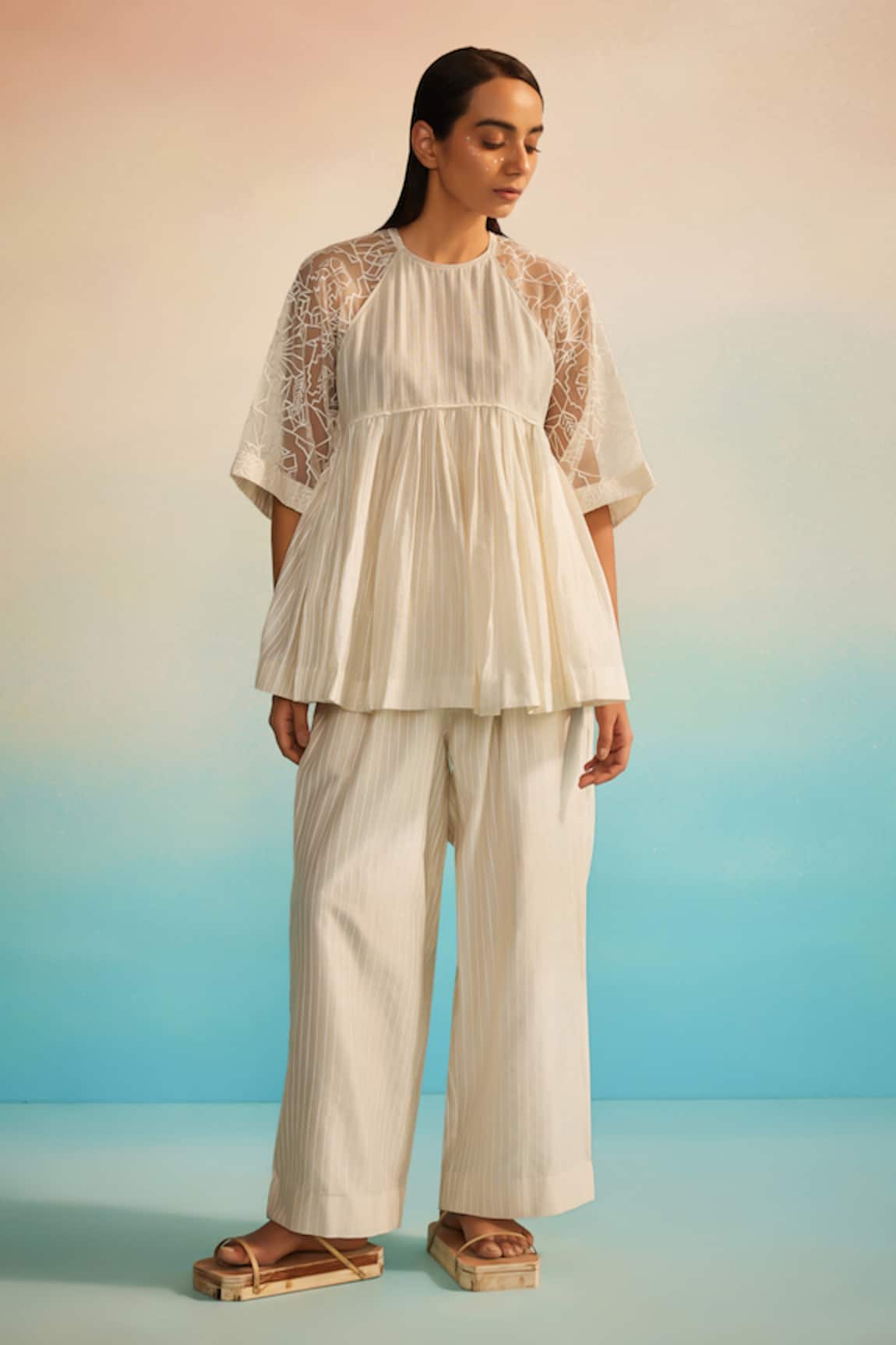 Ahmev Ivory Chanderi Top & Pant Set 