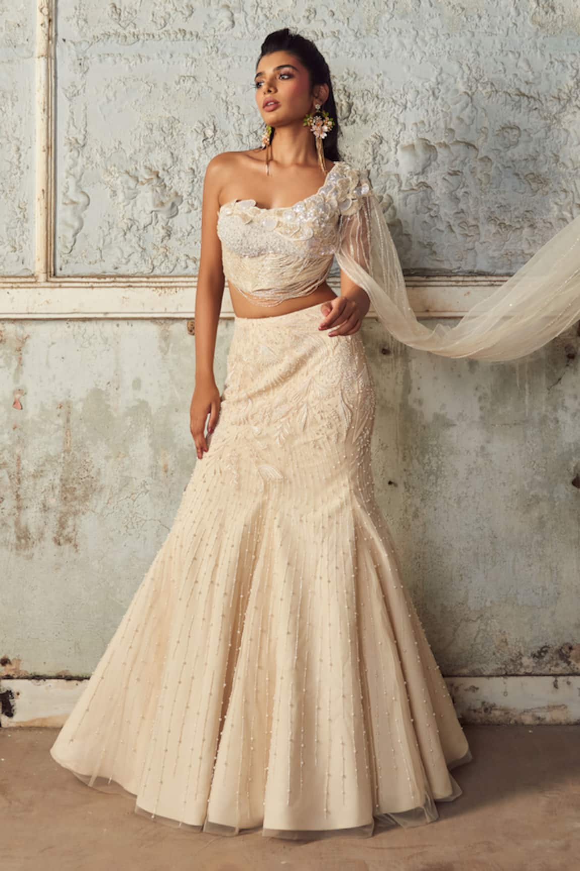 Piri India Ivory Hand Embroidered Lehenga Set 
